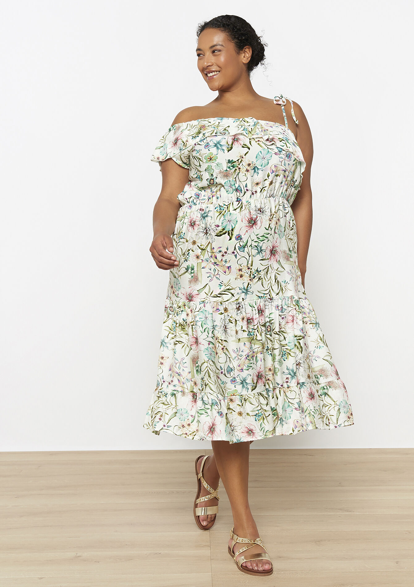 Bloemenjurk met ruffle, Bloemenjurk met ruffle - OFFWHITE - 08104123_1001