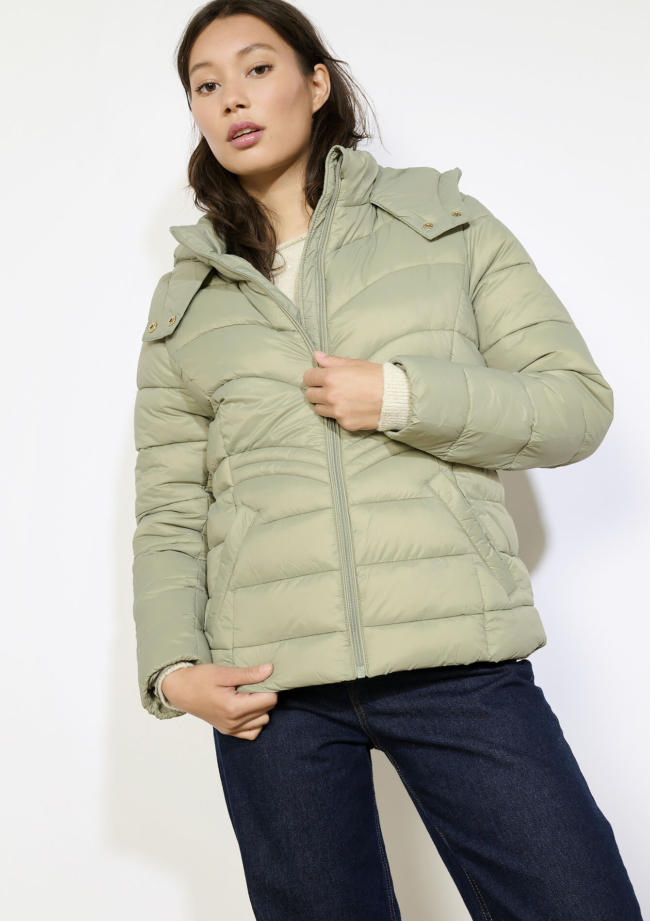 Korte gewatteerde jas - KHAKI FADED - 23000752_4326