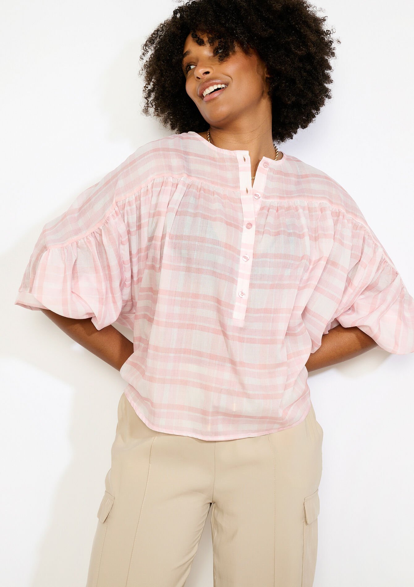 Blouse ample à col tunisien - LIGHT PINK - 05703058_1303