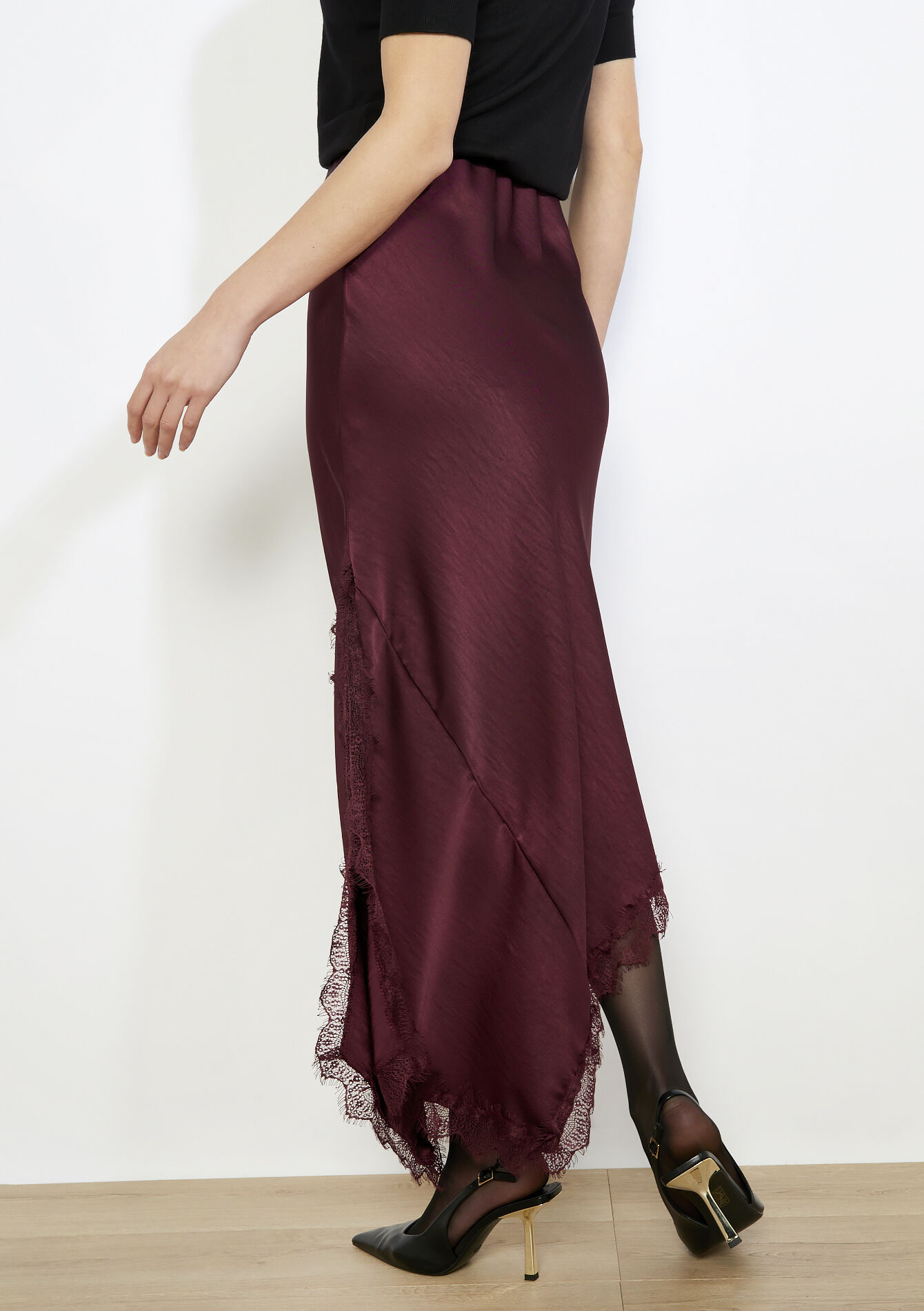 Jupe midi en satin, Jupe midi en satin - AUBERGINE - 07101466_1537