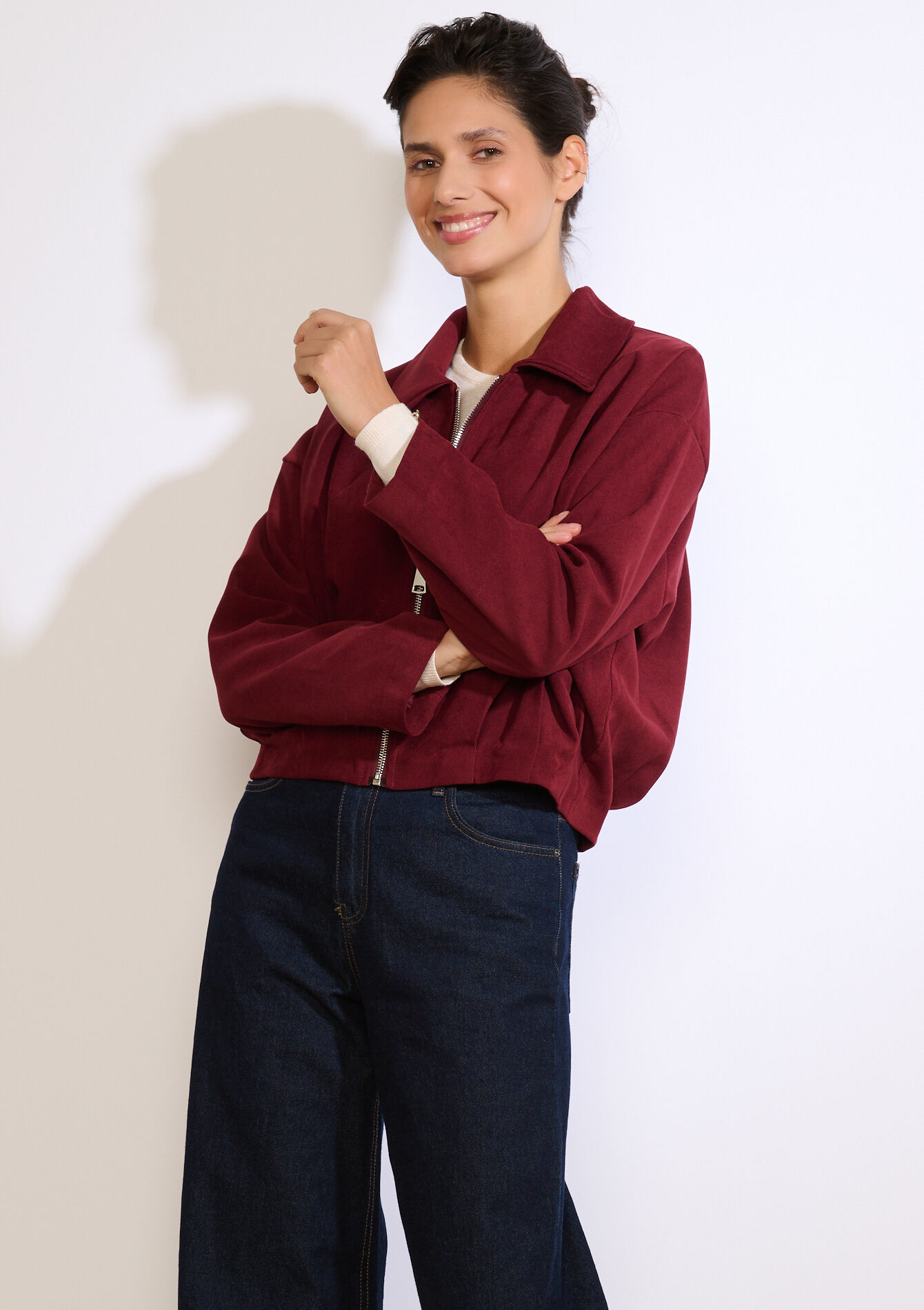 Cropped corduroy jacket, Cropped corduroy jacket - BORDEAUX WINE - 09101146_5514