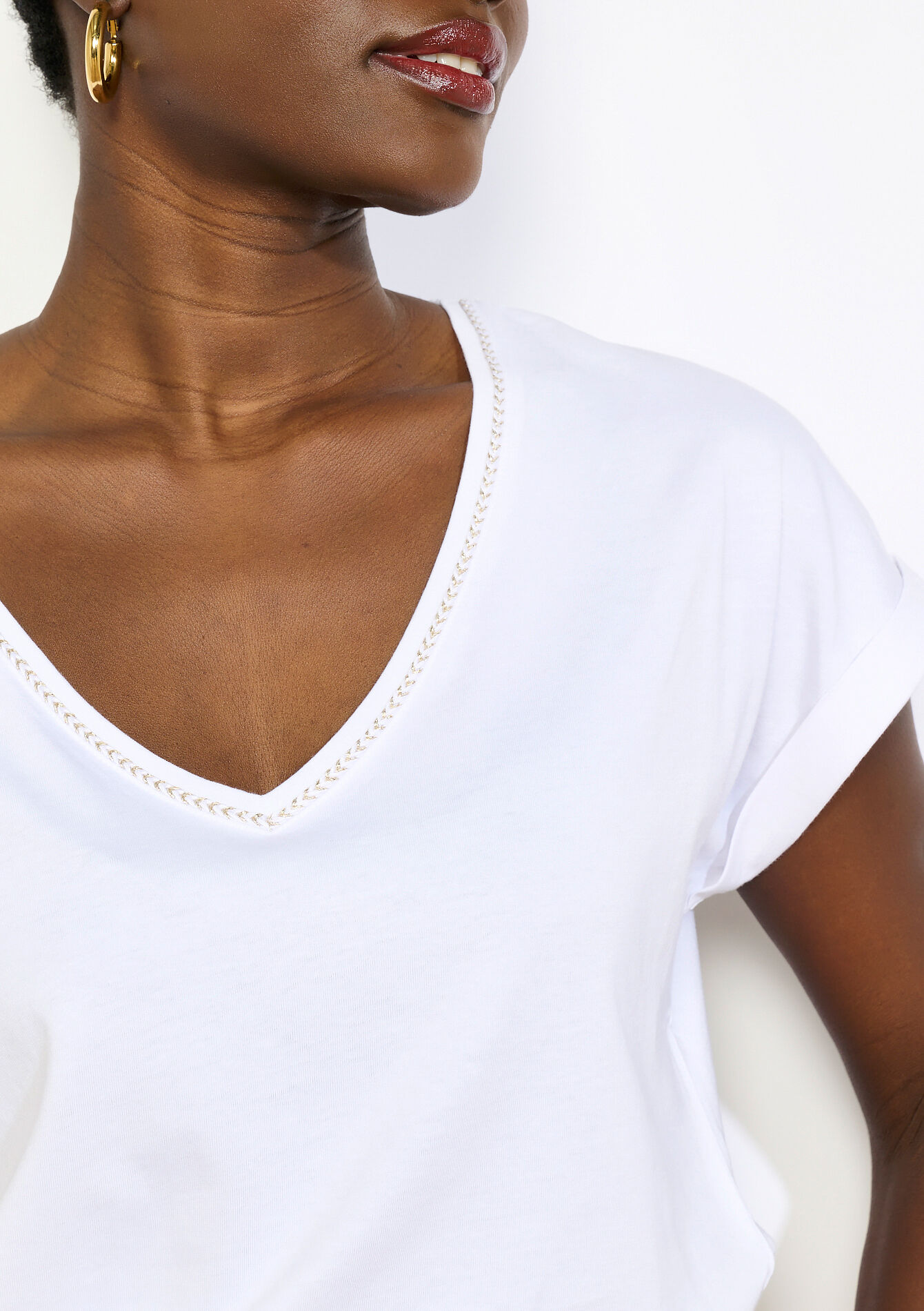 T-shirt met V-hals - OPTICAL WHITE - 02301937_1019