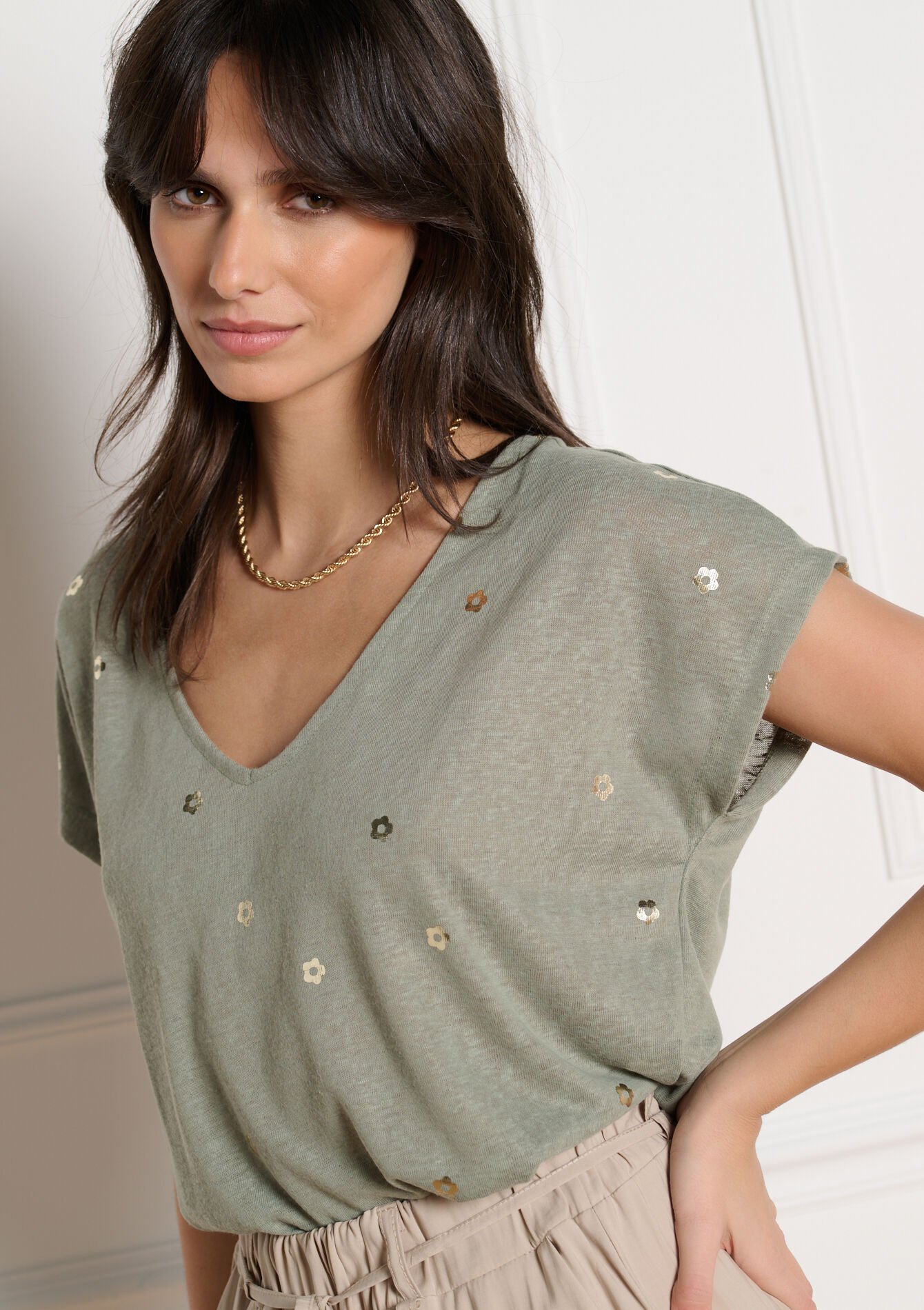 T-shirt à imprimé foil - KHAKI FADED - 02301945_4326