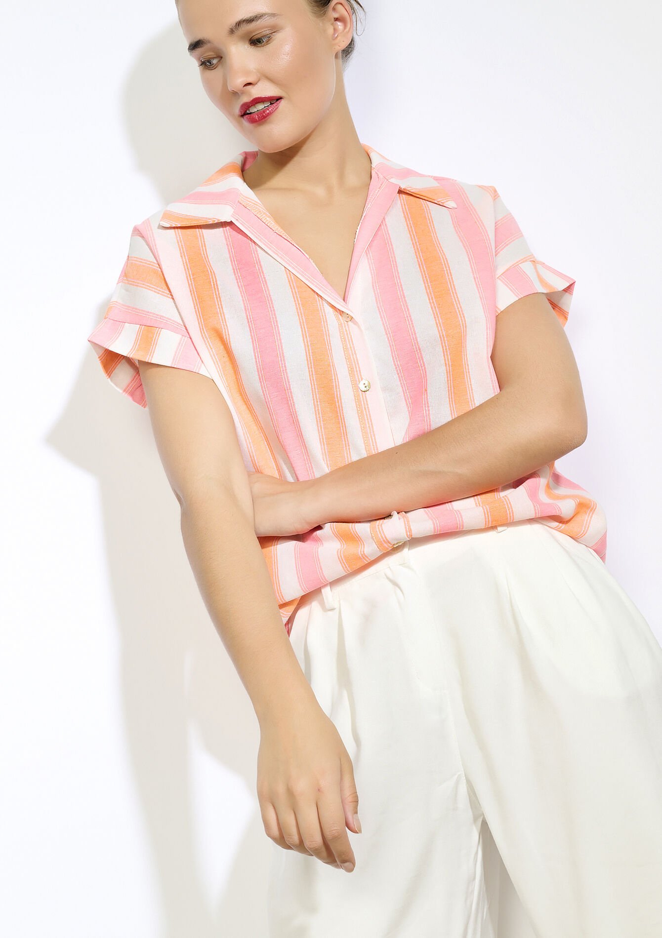 Chemise rayée fluide - CORAL PINK - 05702871_1968