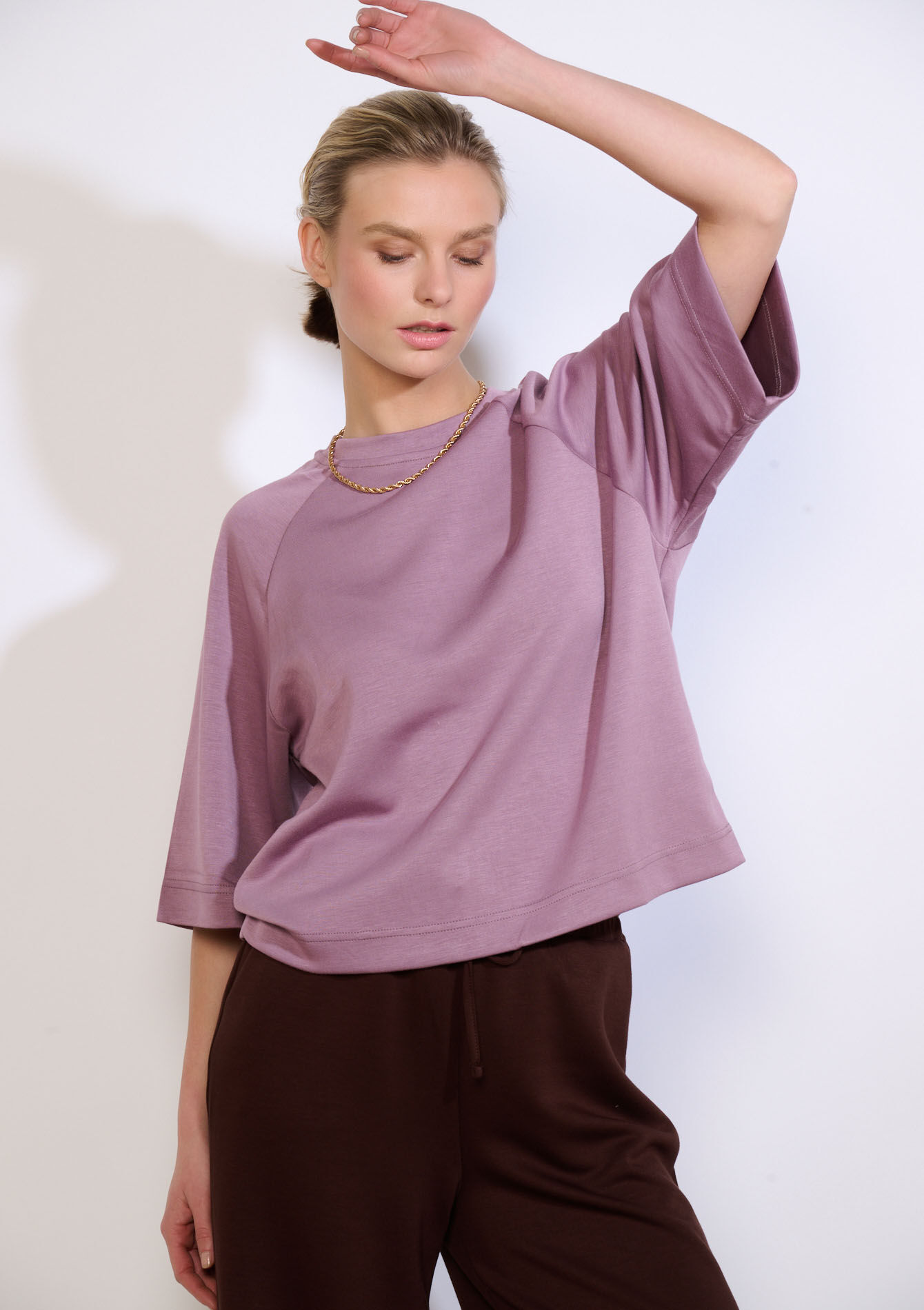 Boxy raglan 3/4 sweatshirt - PASTEL LILAC - 15100411_1493