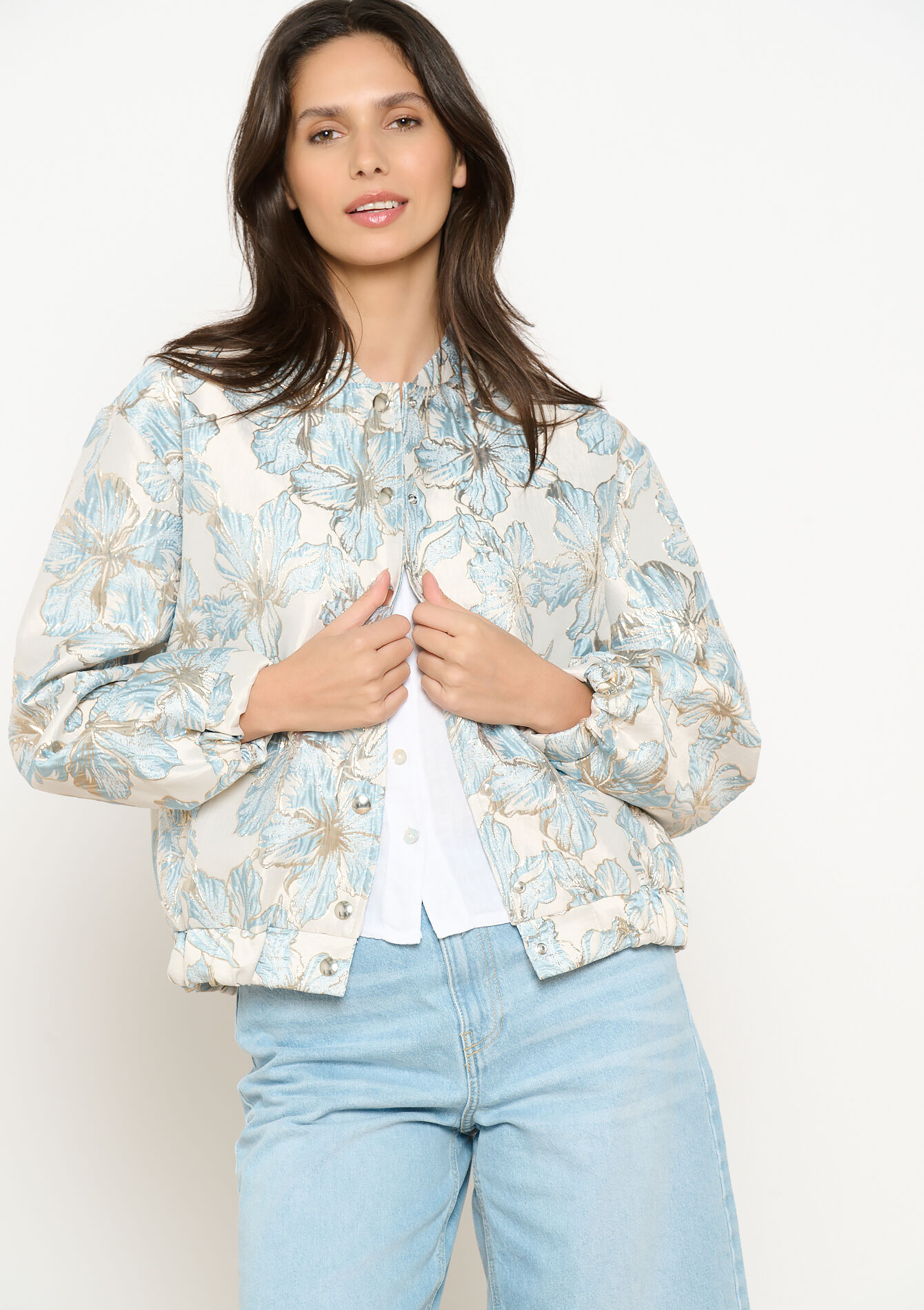 Veste en jacquard floral, Veste en jacquard floral - BLUE PASTEL - 09101069_3003