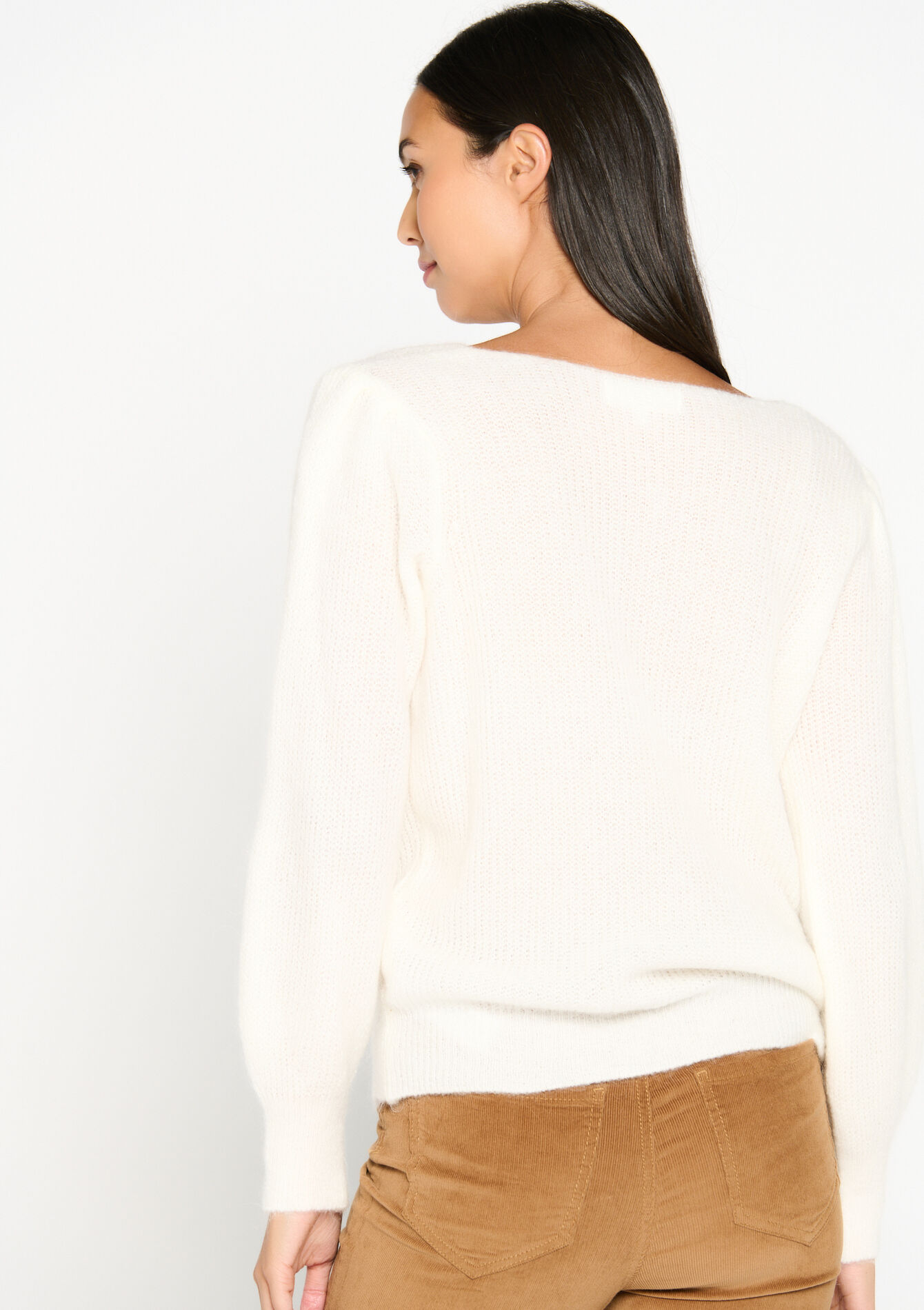 Soft pullover with V-neck, Soft pullover with V-neck - VANILLA WHITE - 04006279_1013