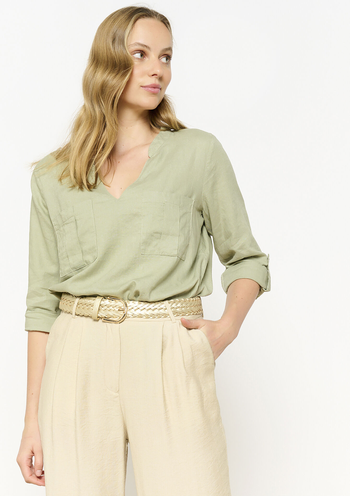 Tuniekblouse met open kraag, Tuniekblouse met open kraag - KHAKI MINT - 05702669_2542