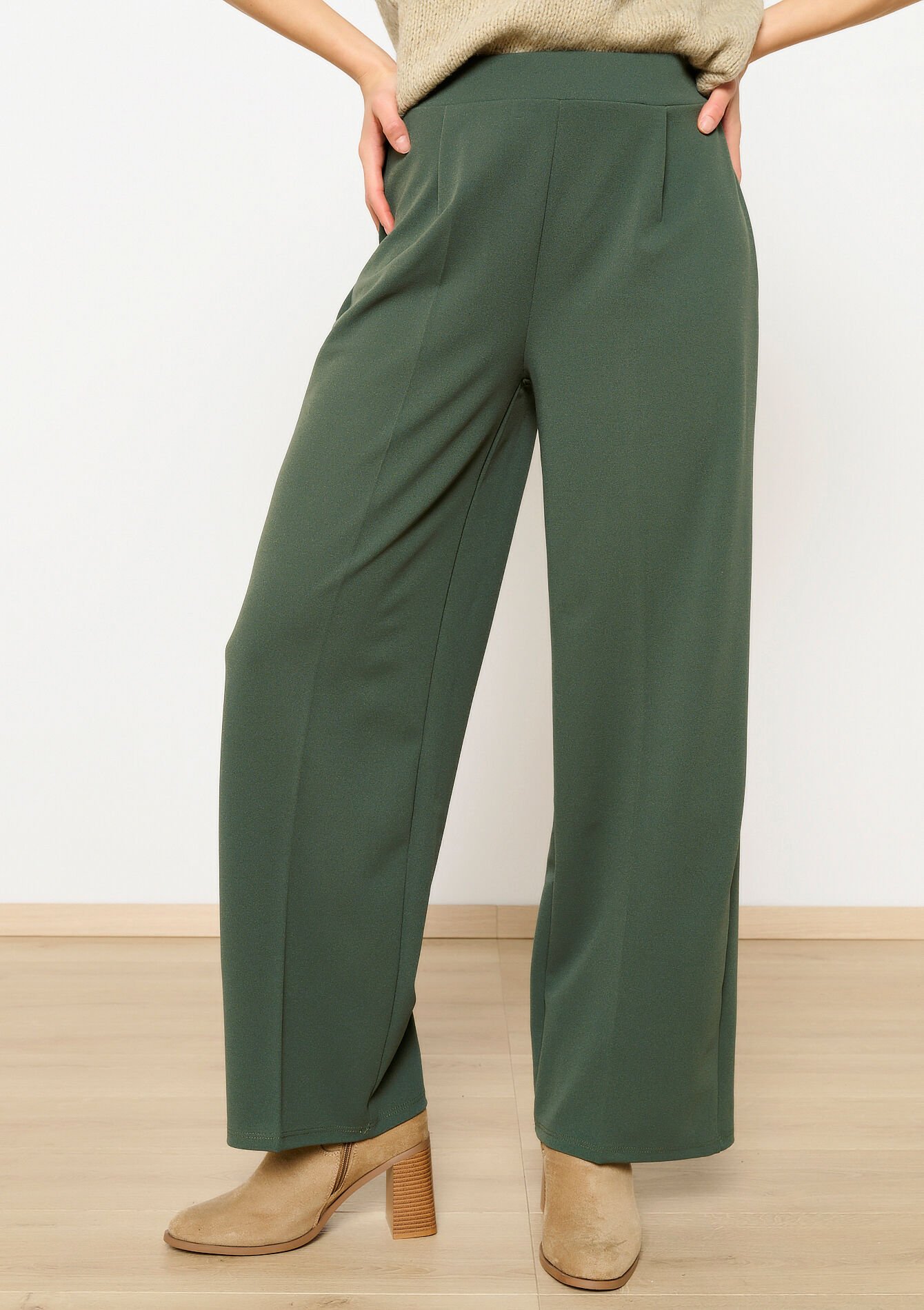 Losse broek met bandplooi - KHAKI MED - 06600945_4327