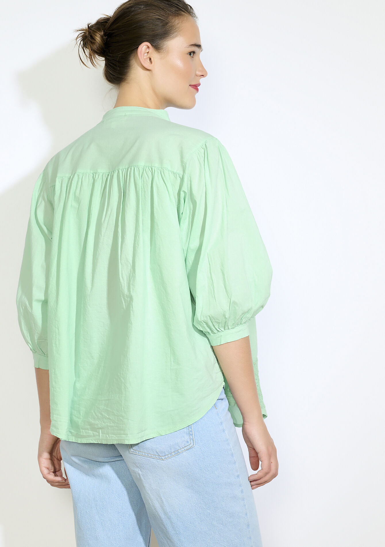 Blouse met broderie anglaise, Blouse met broderie anglaise - MINT GREEN - 05702886_1723