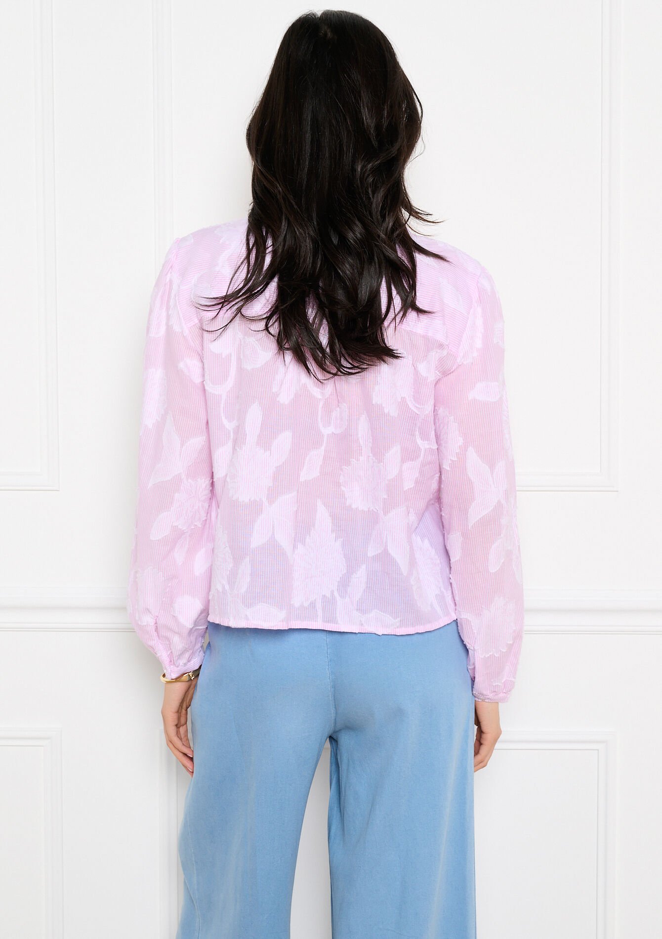 Gestreepte hemd met jacquard - LIGHT PINK - 05703087_1303