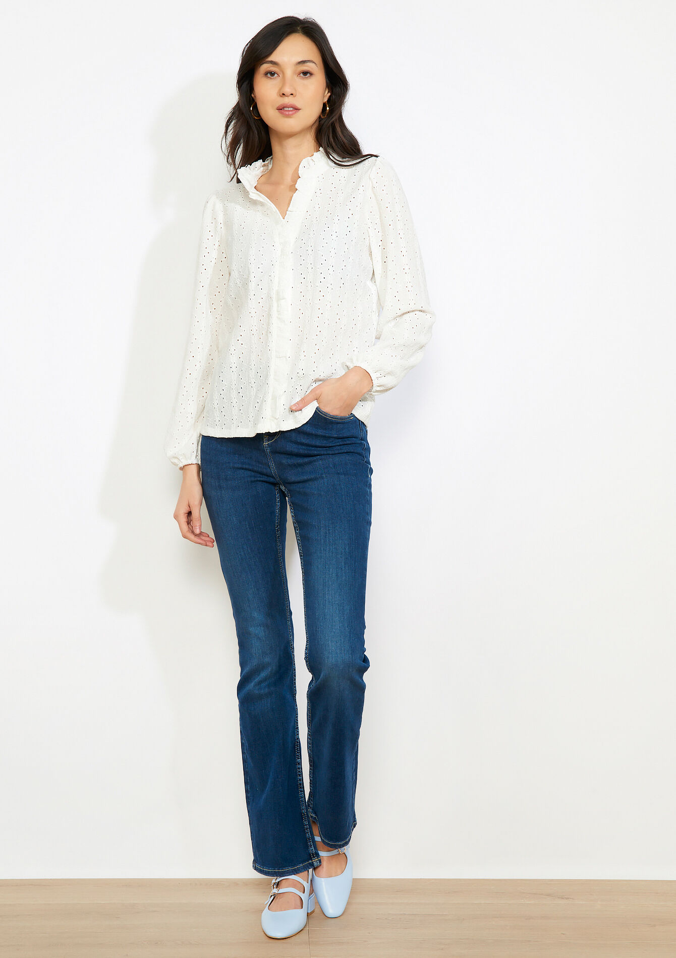 Romantische geborduurde blouse - OFFWHITE - 02302004