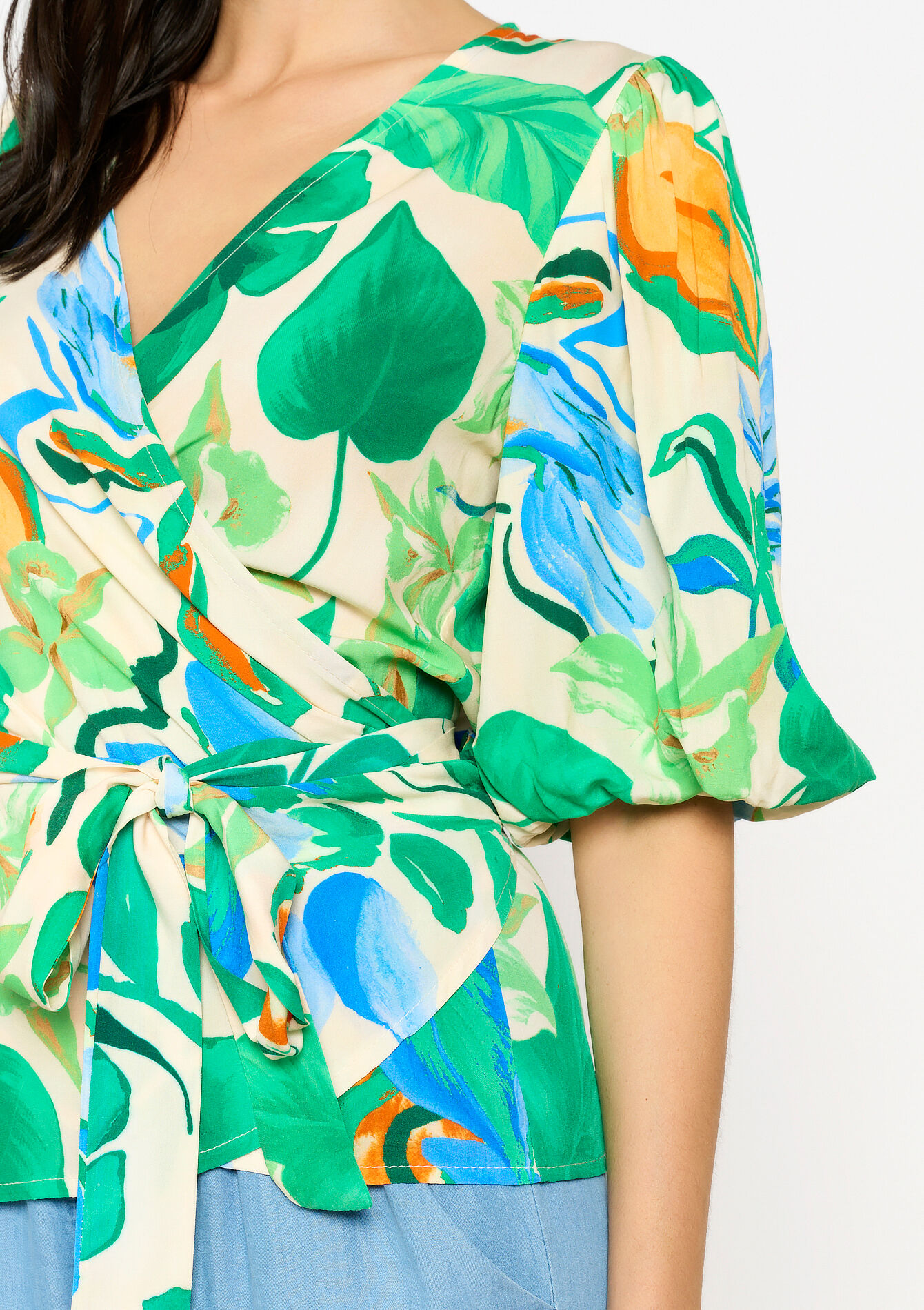 Wrap top with floral print - OFFWHITE - 05702579_1001