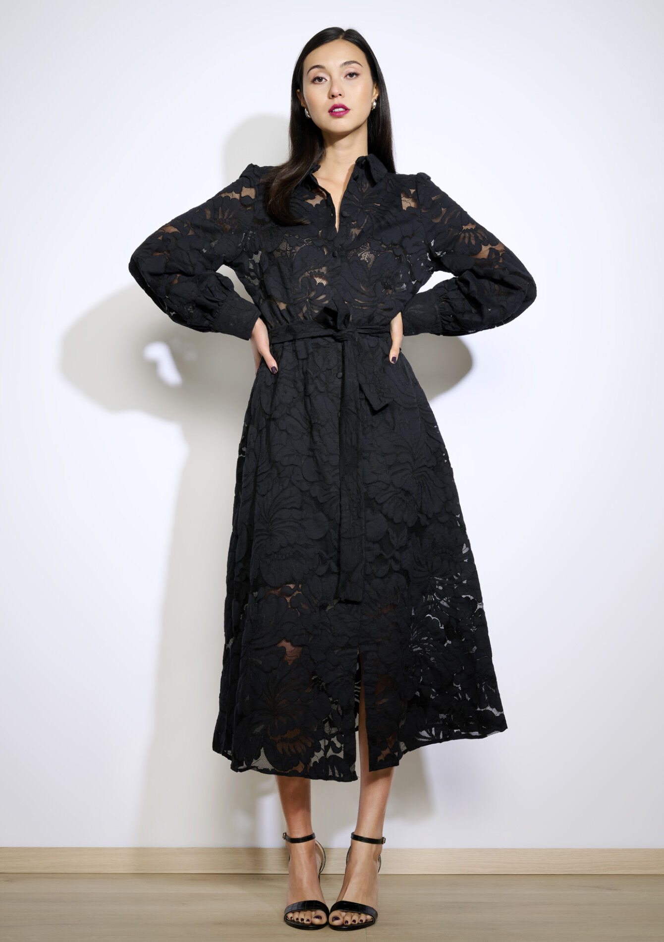 Robe-chemise en dentelle, Robe-chemise en dentelle - BLACK - 08103858_1119