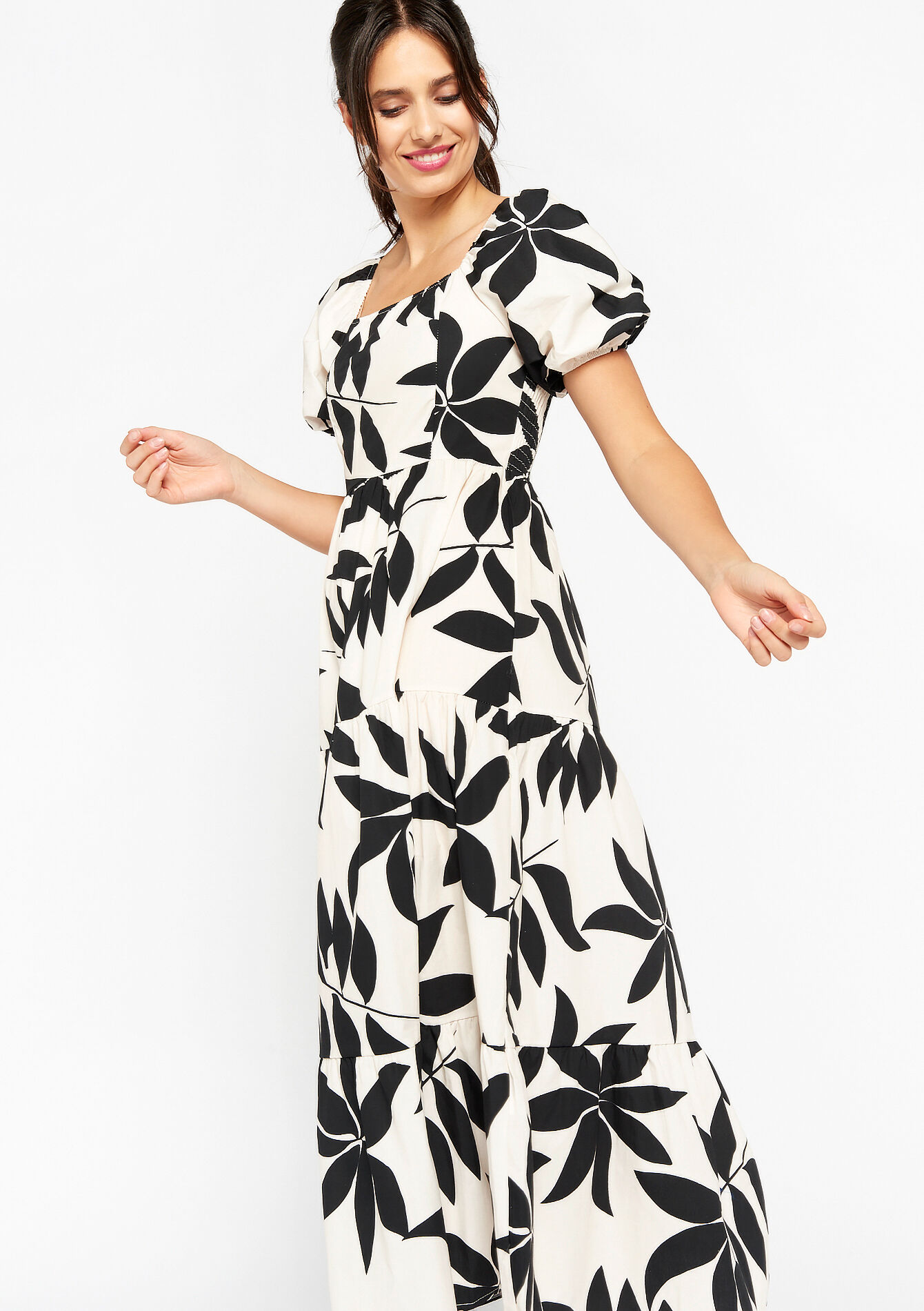 Maxi dress with puffed sleeves, Maxi dress with puffed sleeves - BLACK - 08602145_1119