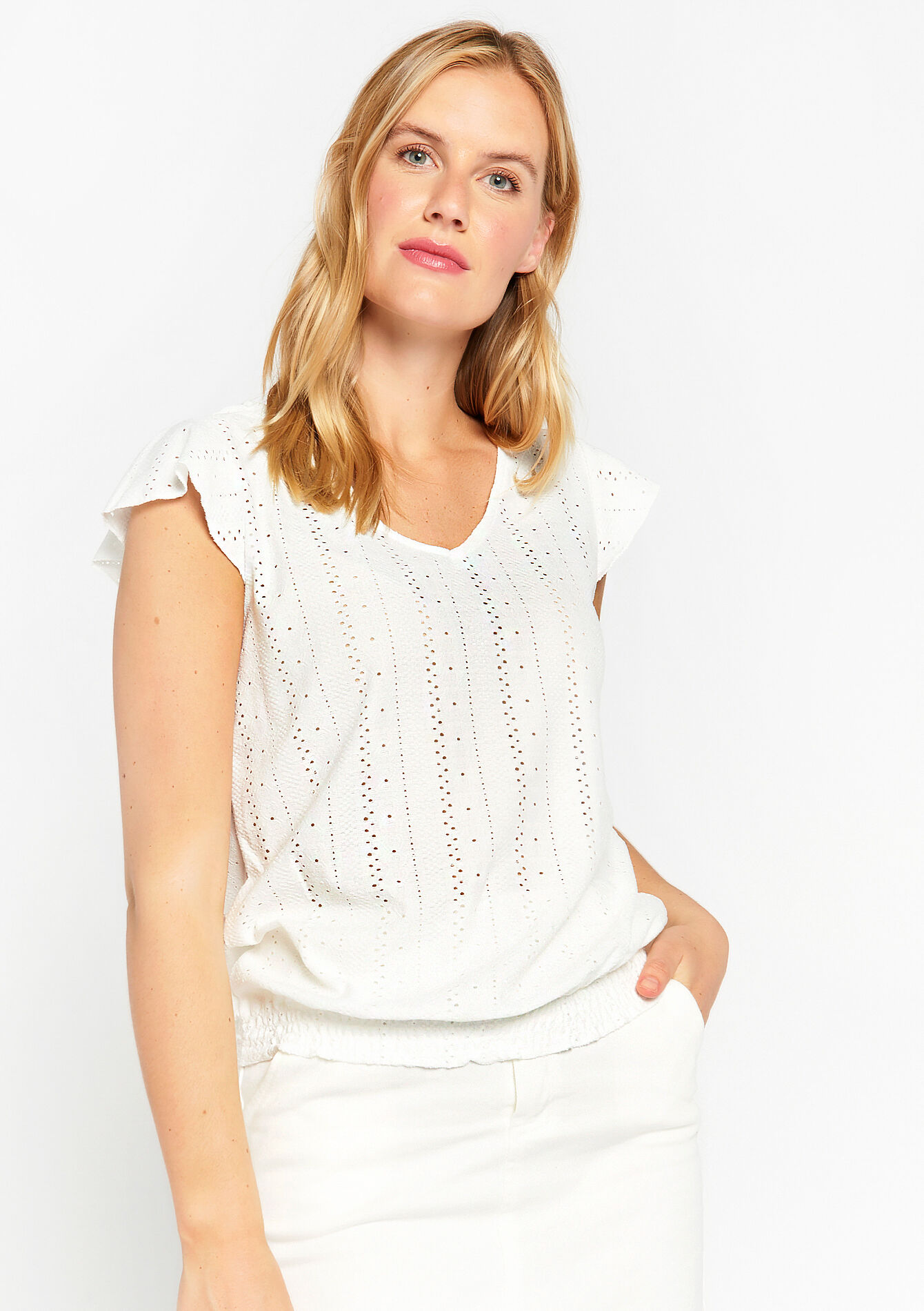 T-shirt avec broderie anglaise, T-shirt avec broderie anglaise - OPTICAL WHITE - 02301386_1019