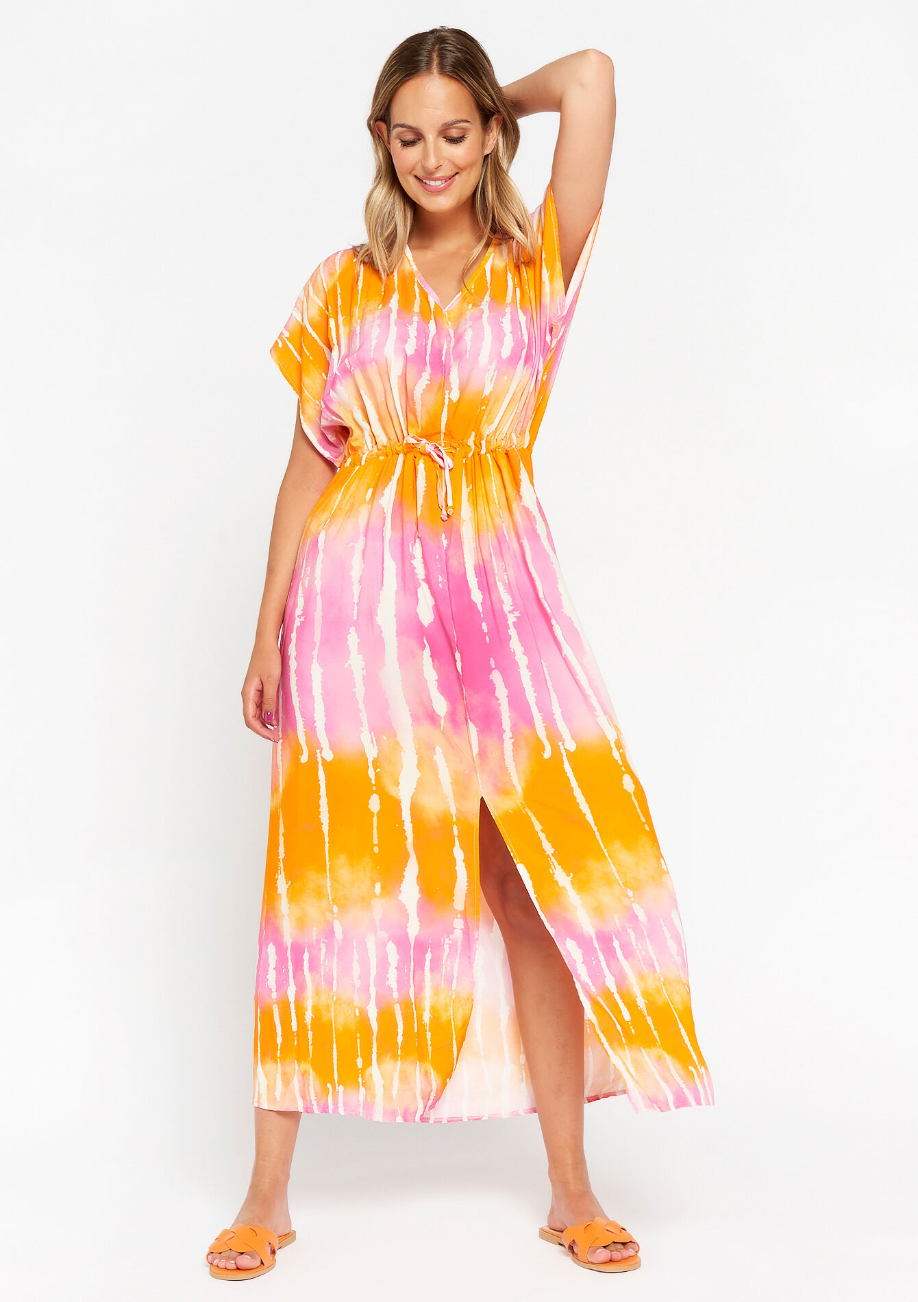 Maxi dress with tie-dye, Maxi dress with tie-dye - ORANGE BRIGHT - 08602087
