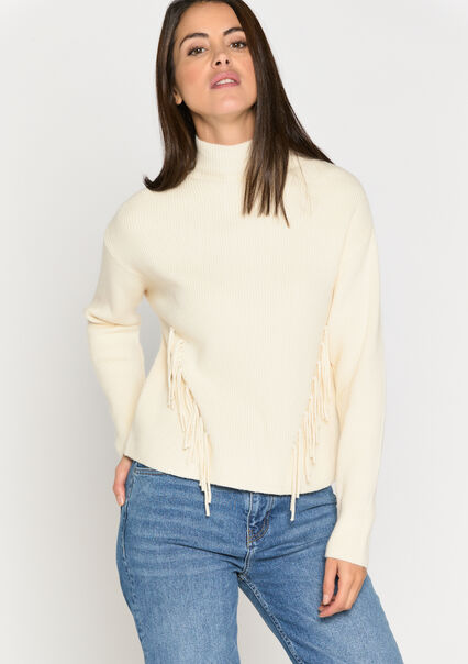 Turtleneck with fringes - OFFWHITE - 04006027_1001
