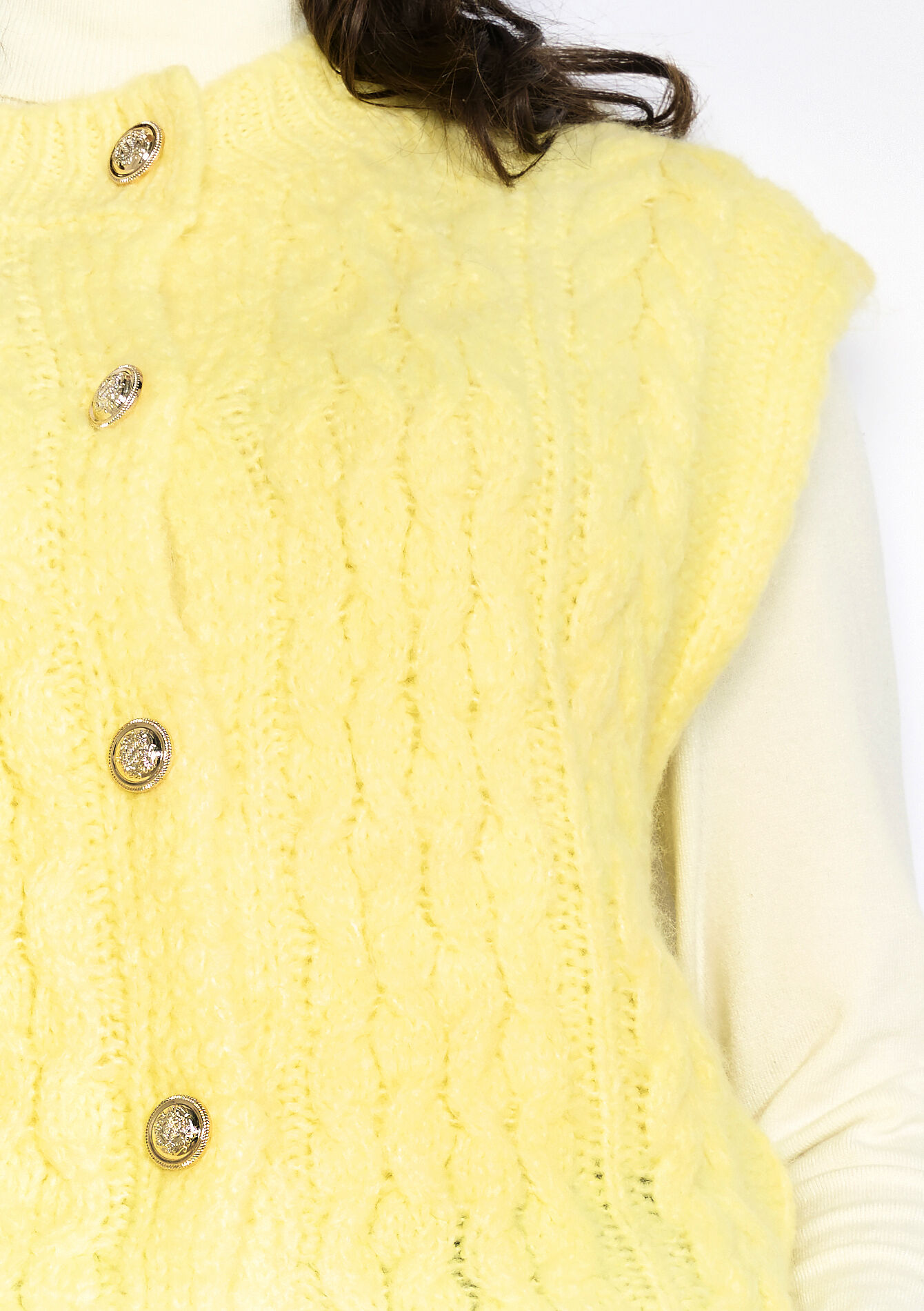Mouwloos kabelgebreid vest, Mouwloos kabelgebreid vest - YELLOW PASTEL - 04101372_5004