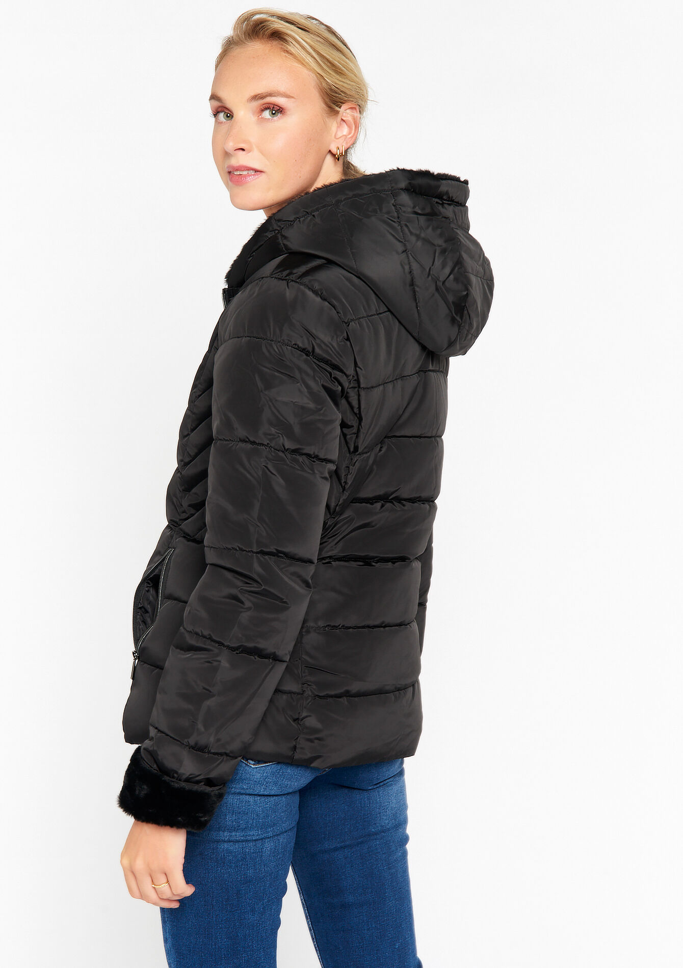 Gewatteerde jas met vacht - BLACK - 23000600_1119