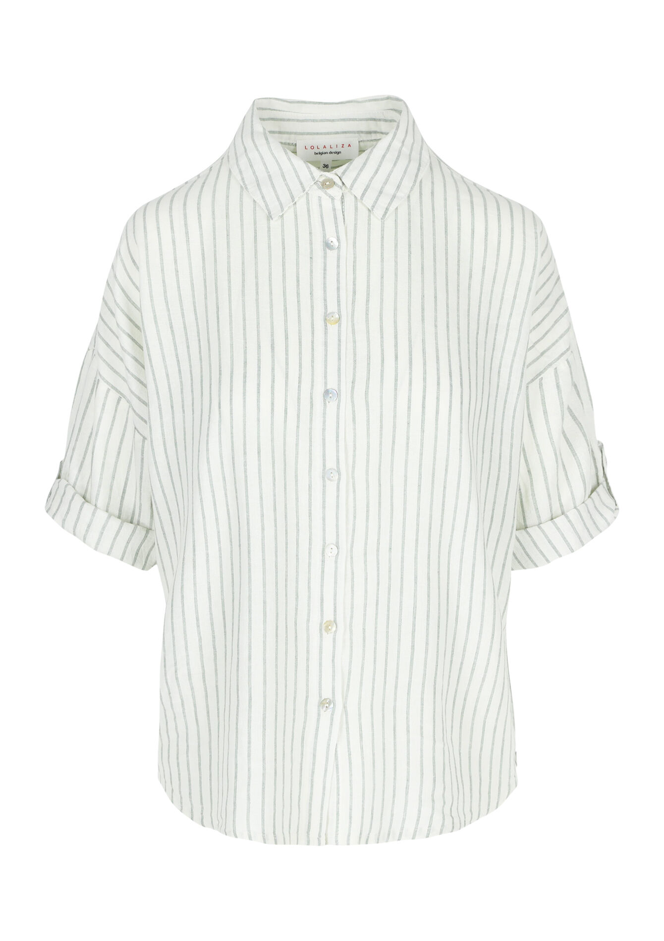 Linnen hemd met streepjes - LIGHT KHAKI - 05702364_4405