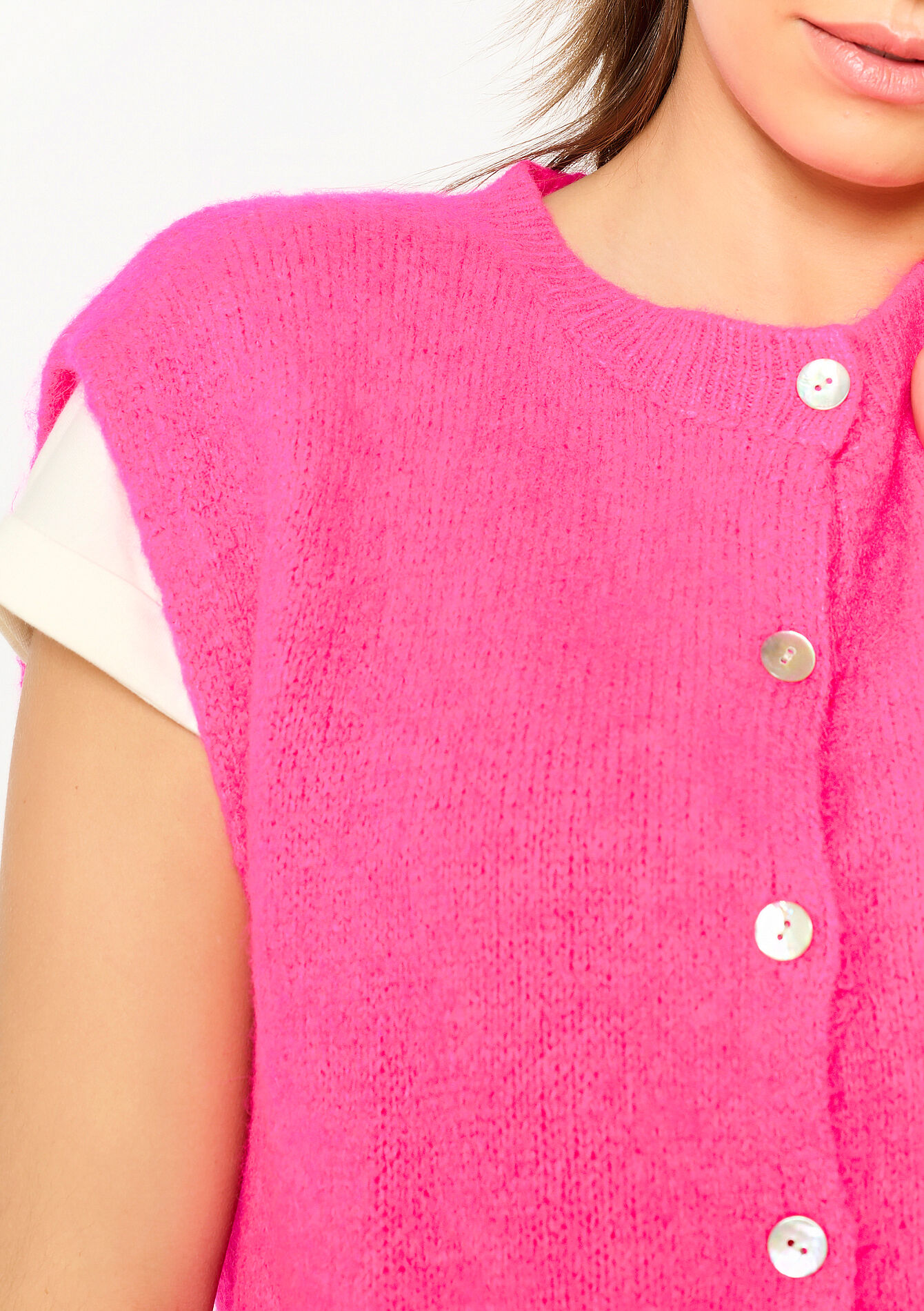 Mouwloze cardigan in alpacawol - FLUO PINK - 04101283_5727