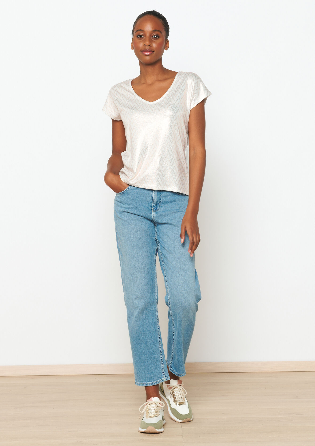 T-shirt met metallic print, T-shirt met metallic print - OFFWHITE - 02301555_1001