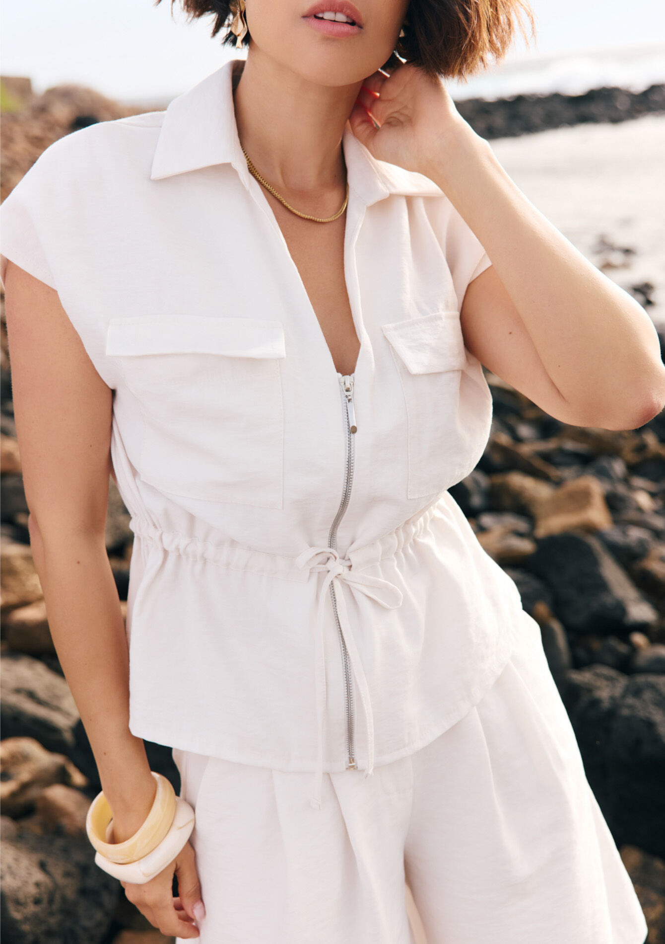 Mouwloze jas met rits - VANILLA WHITE - 09001543_1013