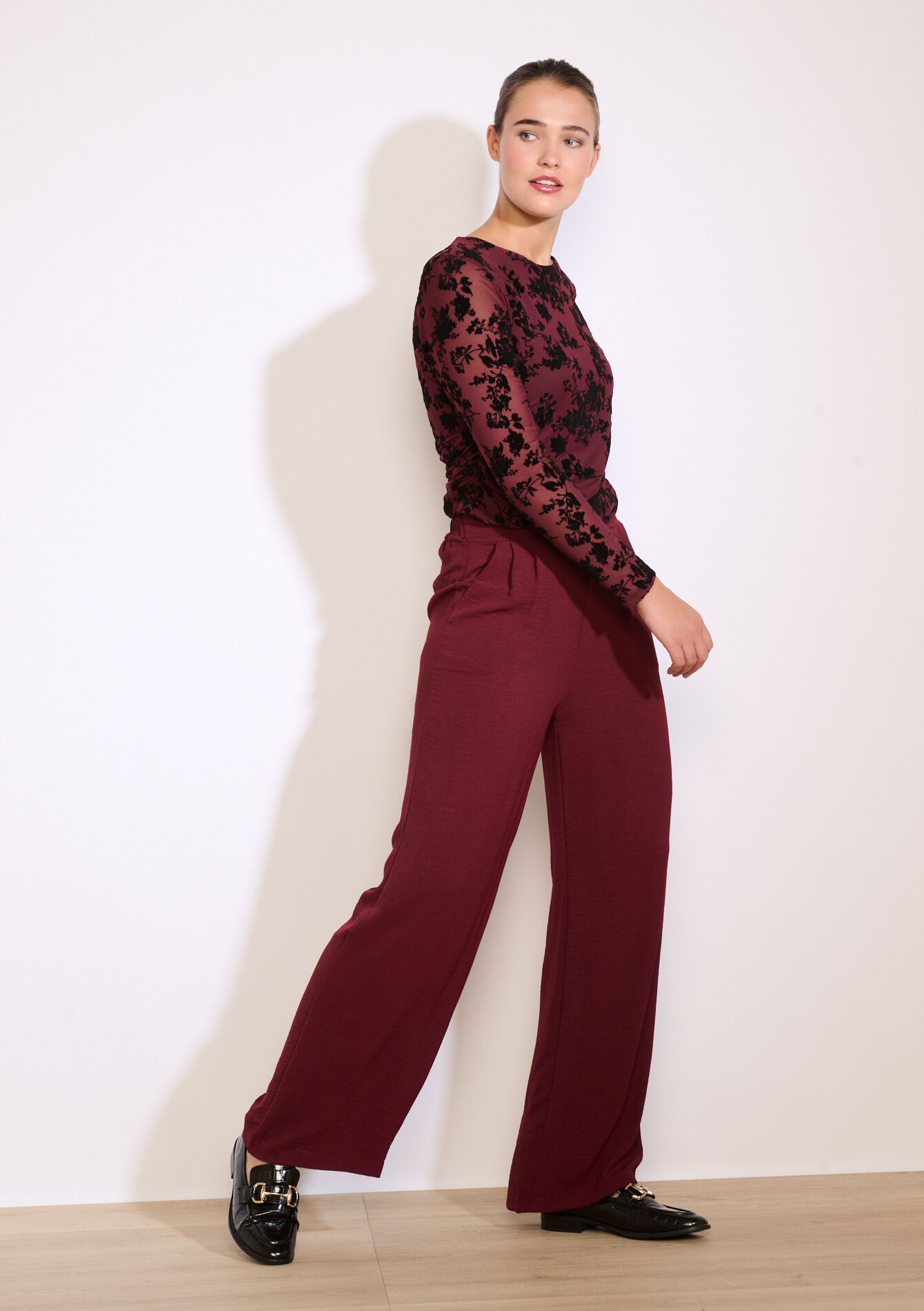 Pantalon large fluide, Pantalon large fluide - BORDEAU WINE - 06601025_1467