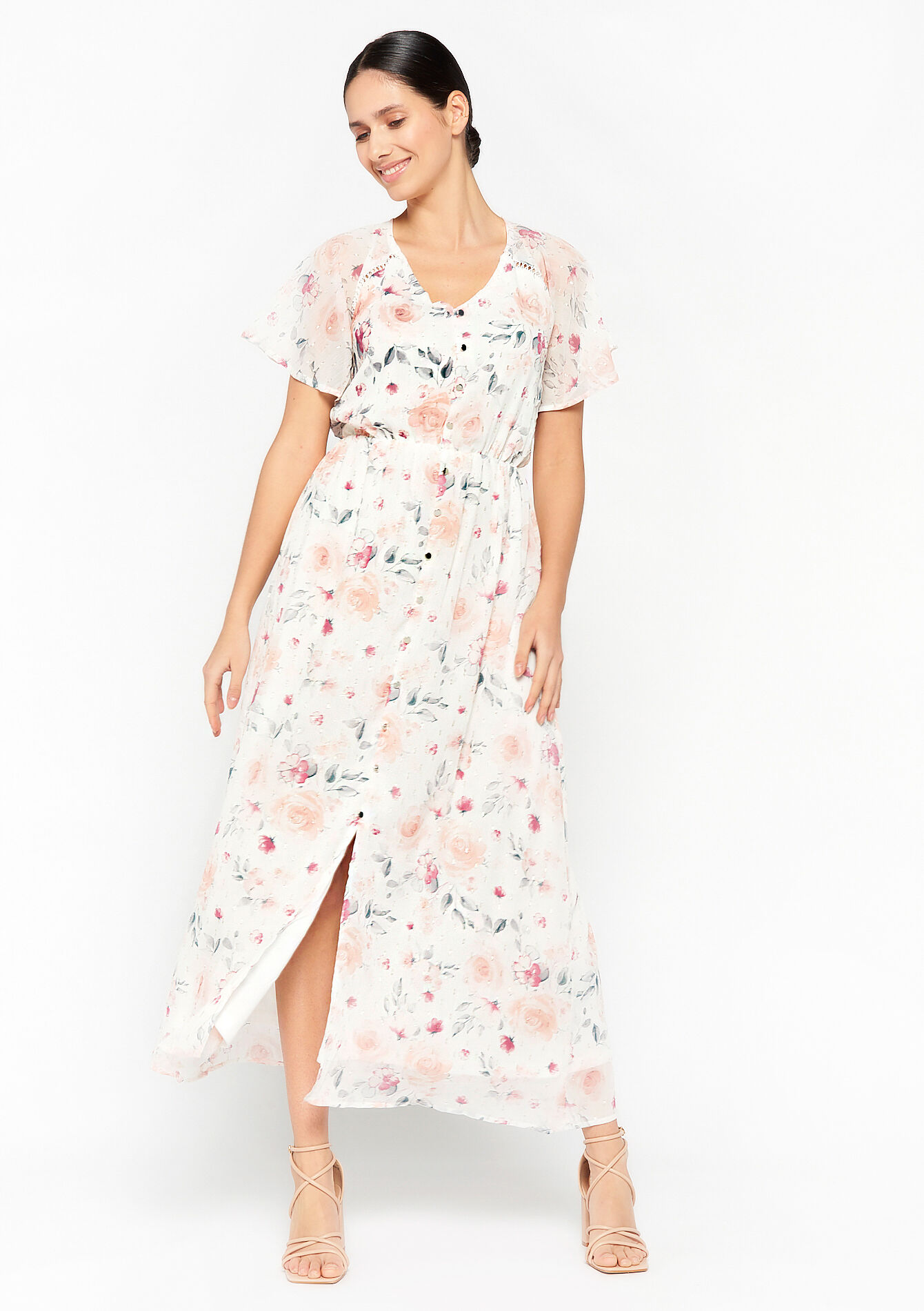 Maxi dress with floral print, Maxi dress with floral print - OFFWHITE - 1061796