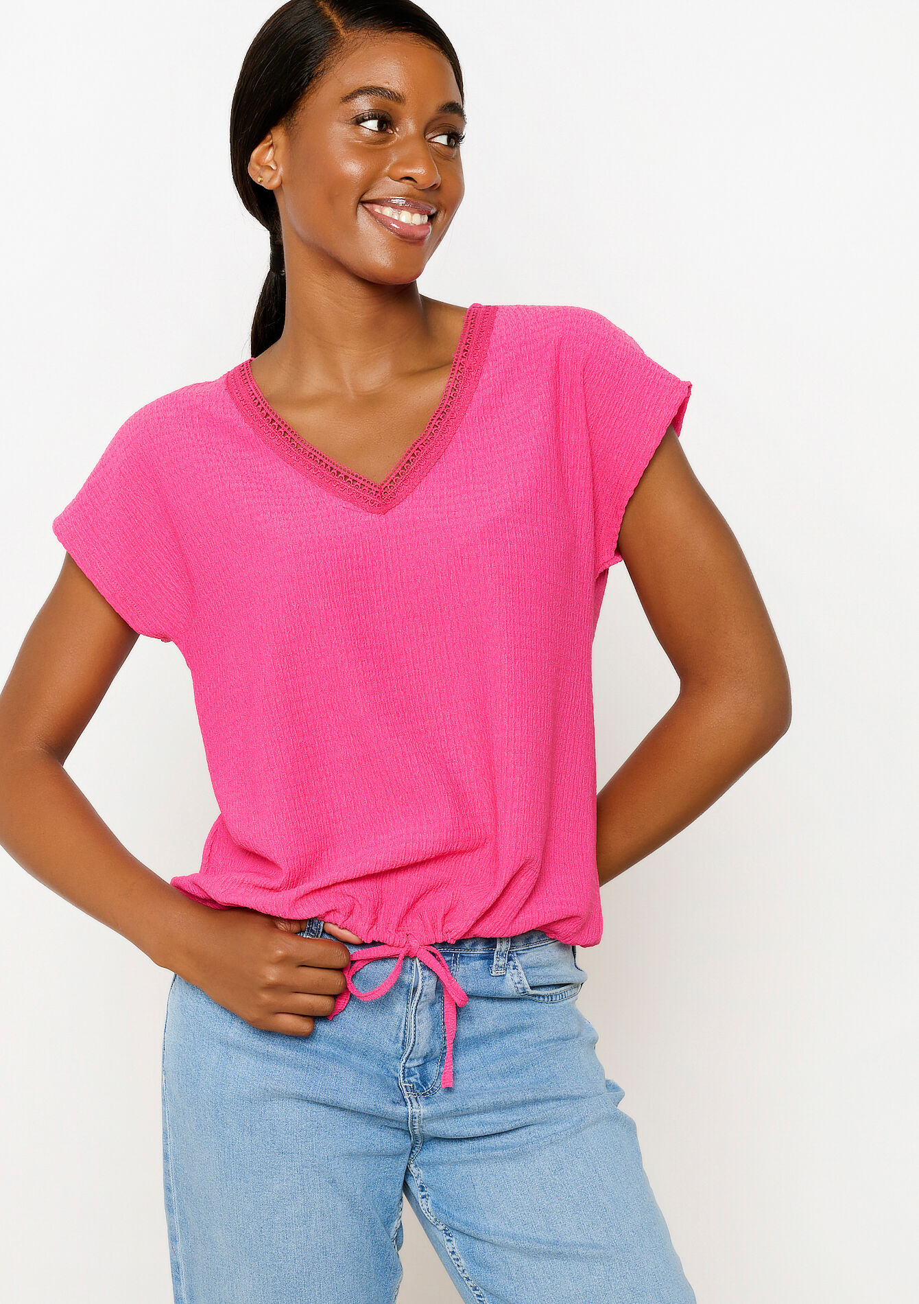 T-shirt in crepe, T-shirt in crepe - FUCHSIA - 02301612_5626