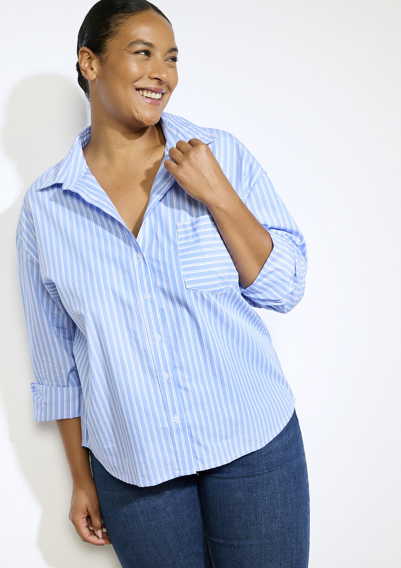 Chemise rayée oversize, Chemise rayée oversize - BLUE PASTEL - 05702873_3003