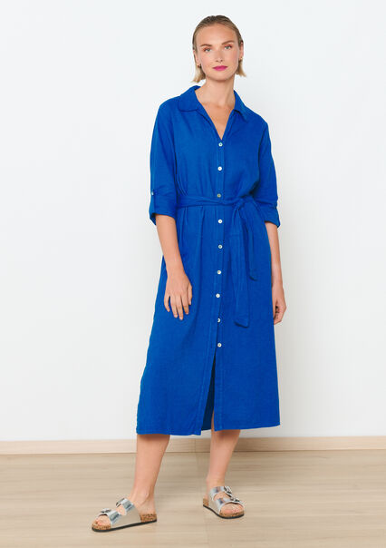 Linen shirt dress - ELECTRIC BLUE - 08103687_1619