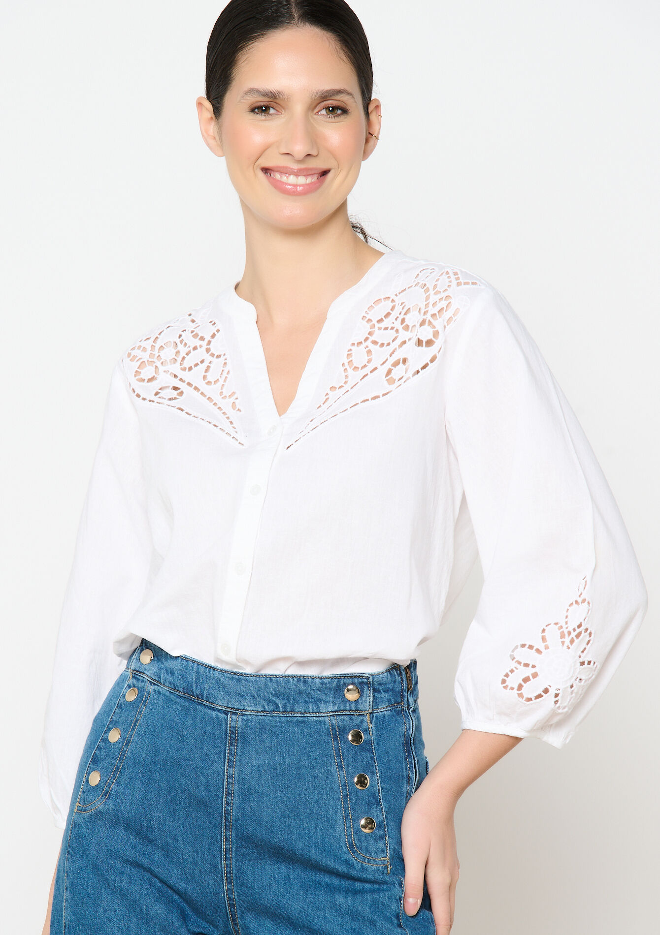 Kort hemd met cut-outs, Kort hemd met cut-outs - OPTICAL WHITE - 05702676_1019