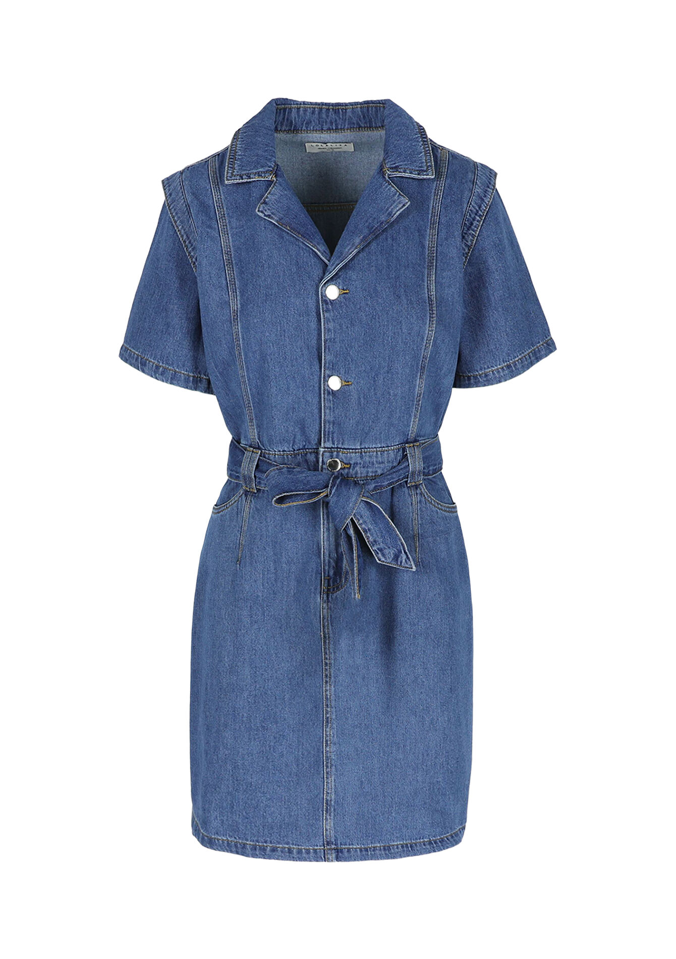 Robe droite en denim avec lien à nouer - MEDIUM BLUE - 1114532