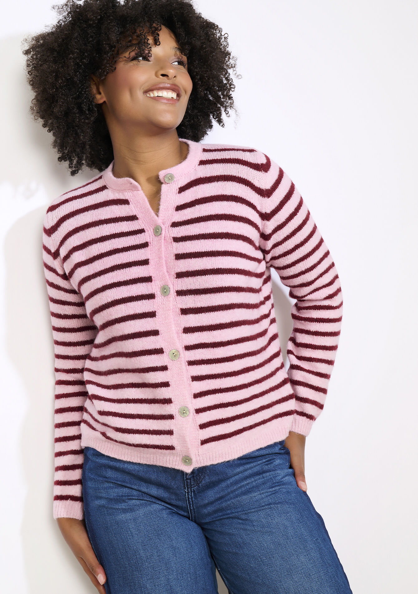 Soft striped cardigan, Soft striped cardigan - BORDEAU WINE - 04101393_1467