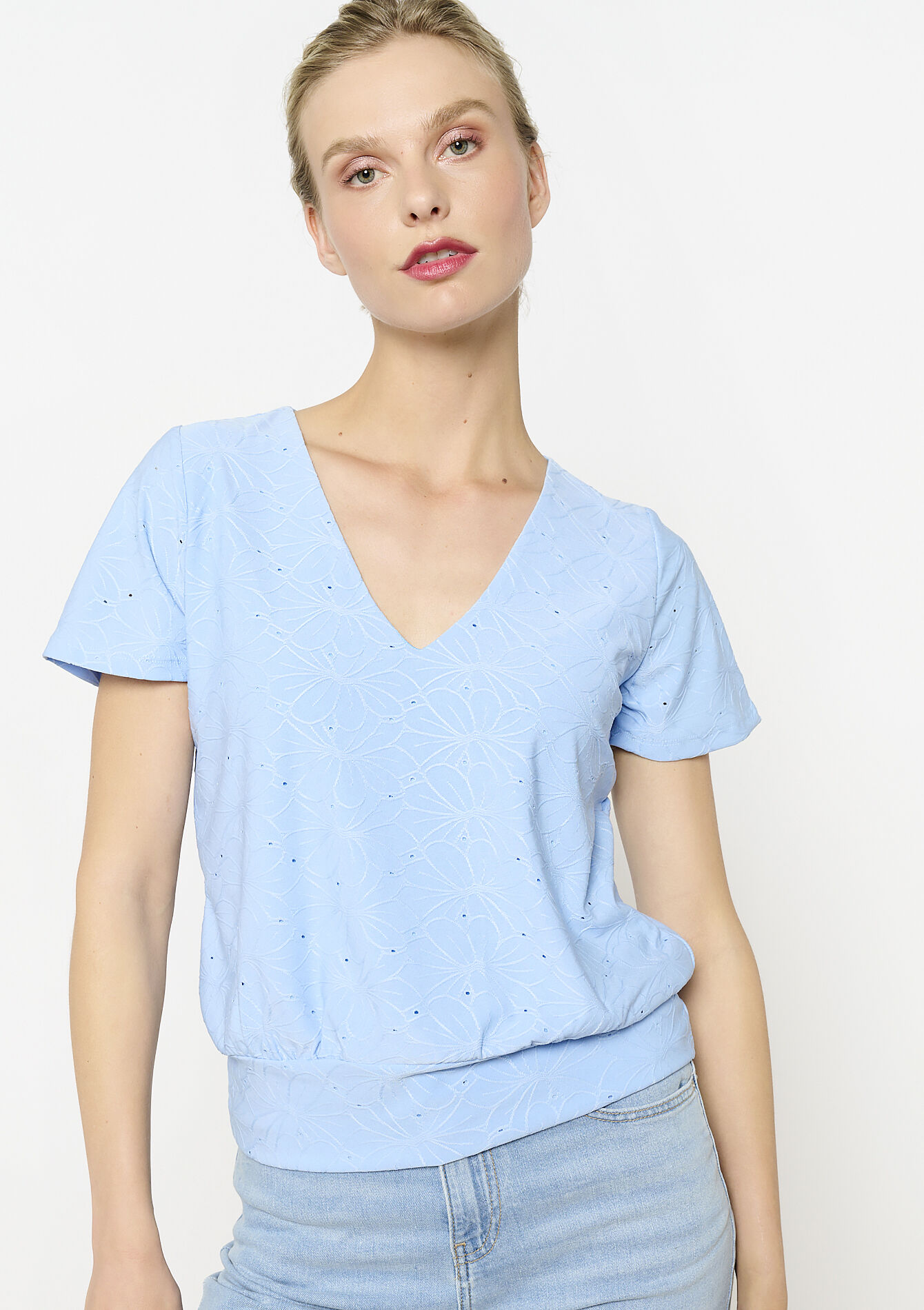 T-shirt brodé romantique, T-shirt brodé romantique - LT BLUE - 02301807_2519