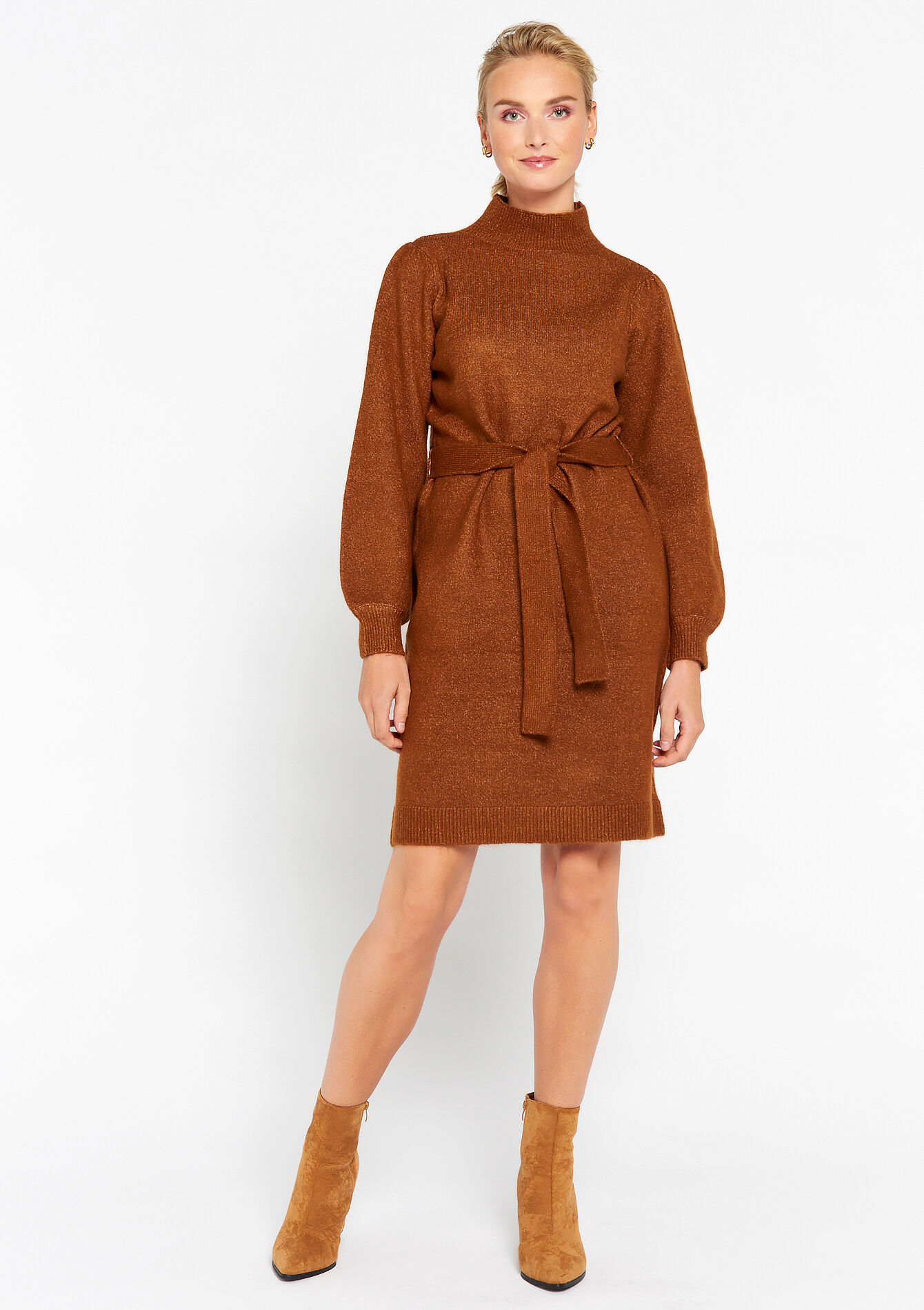Pullover dress with turtleneck, Pullover dress with turtleneck - CAMEL CINNAMON - 08601933_3835