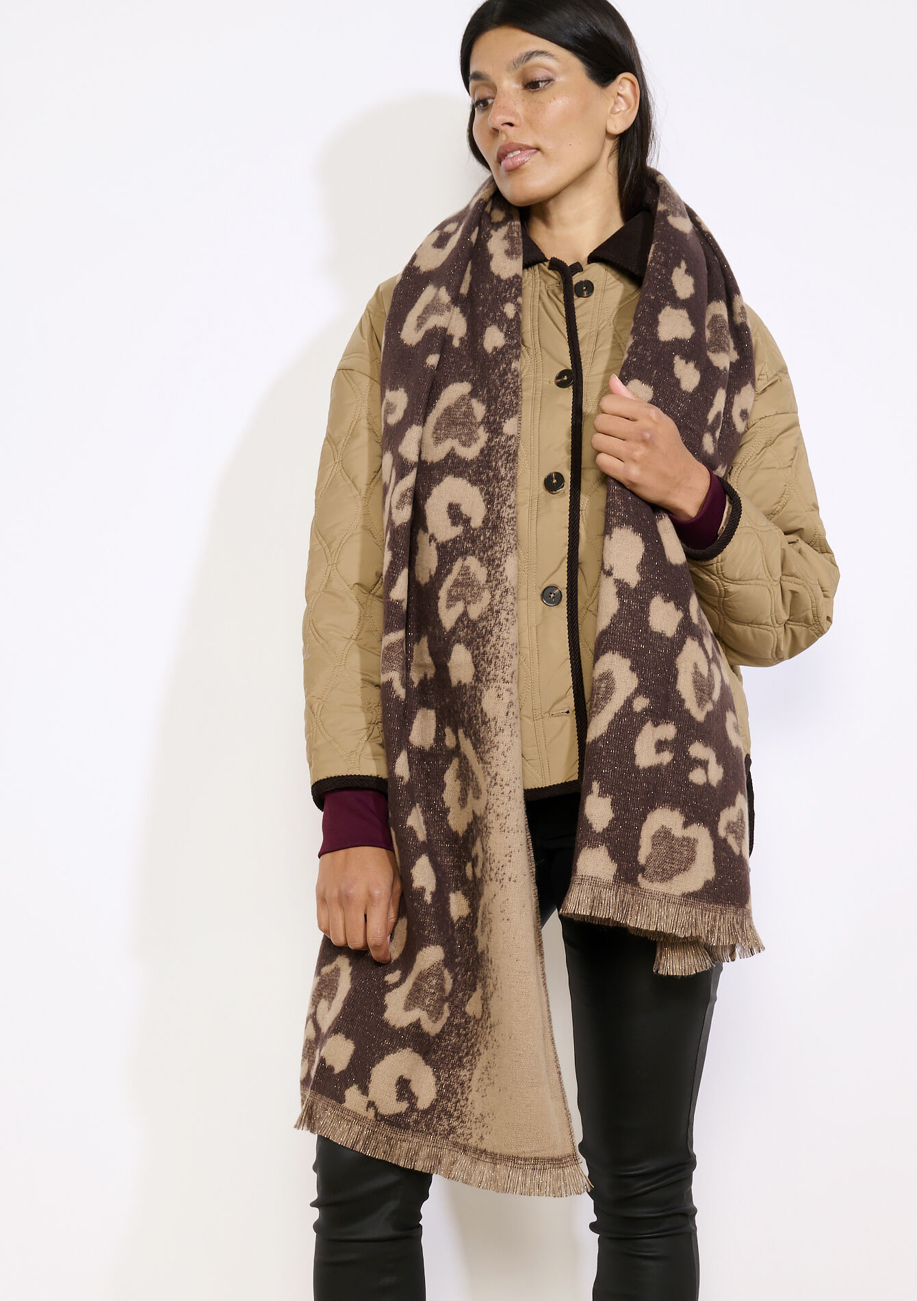 Écharpe à motif léopard, Écharpe à motif léopard - BROWN CINNAMON - 17101388_3719