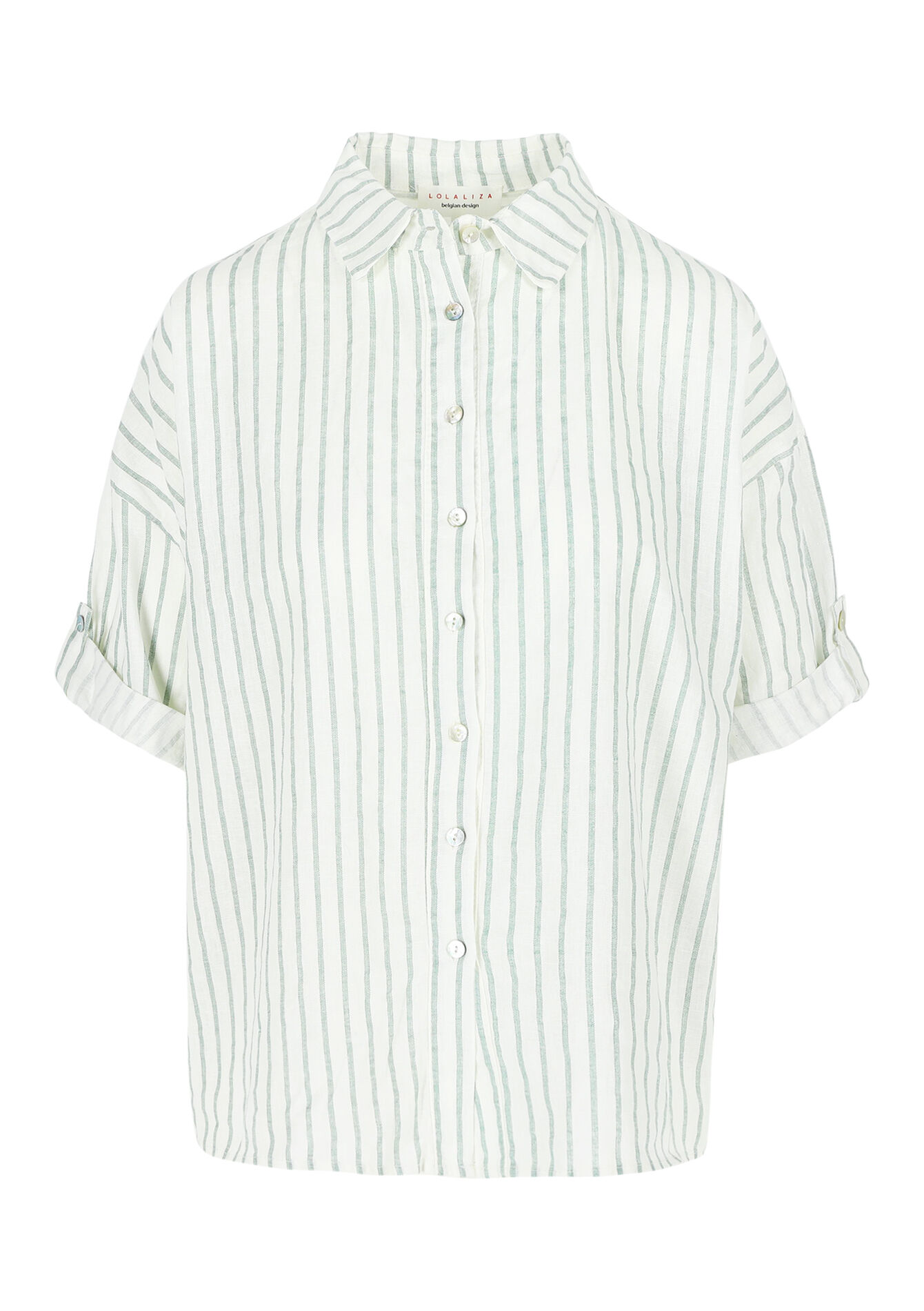 Linnen hemd met streepjes, Linnen hemd met streepjes - KHAKI FADED - 05702570_4326