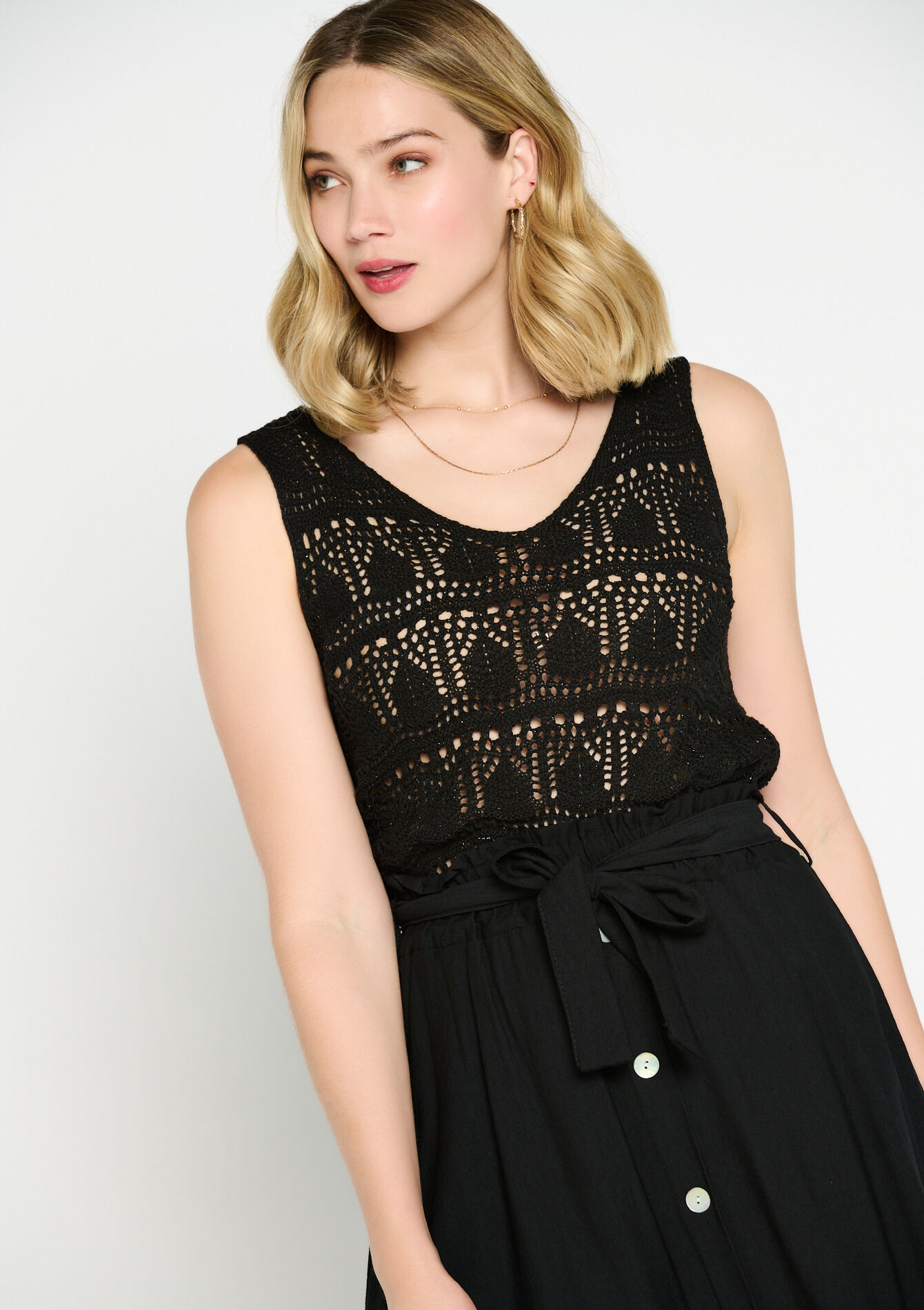 Débardeur en macramé - BLACK - 02200350_1119