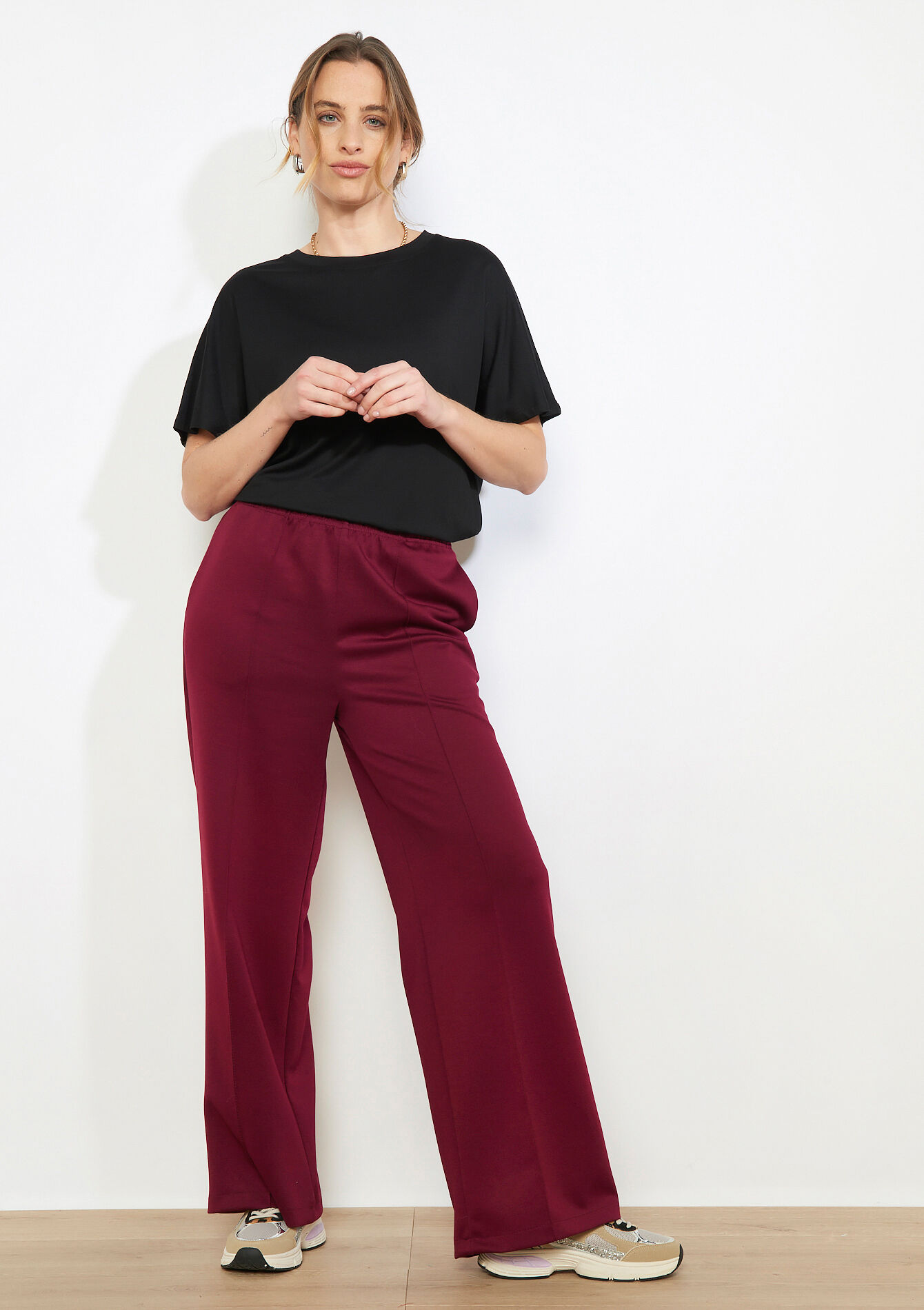 Hoog taille wijde broek - AUBERGINE - 15100426_1537