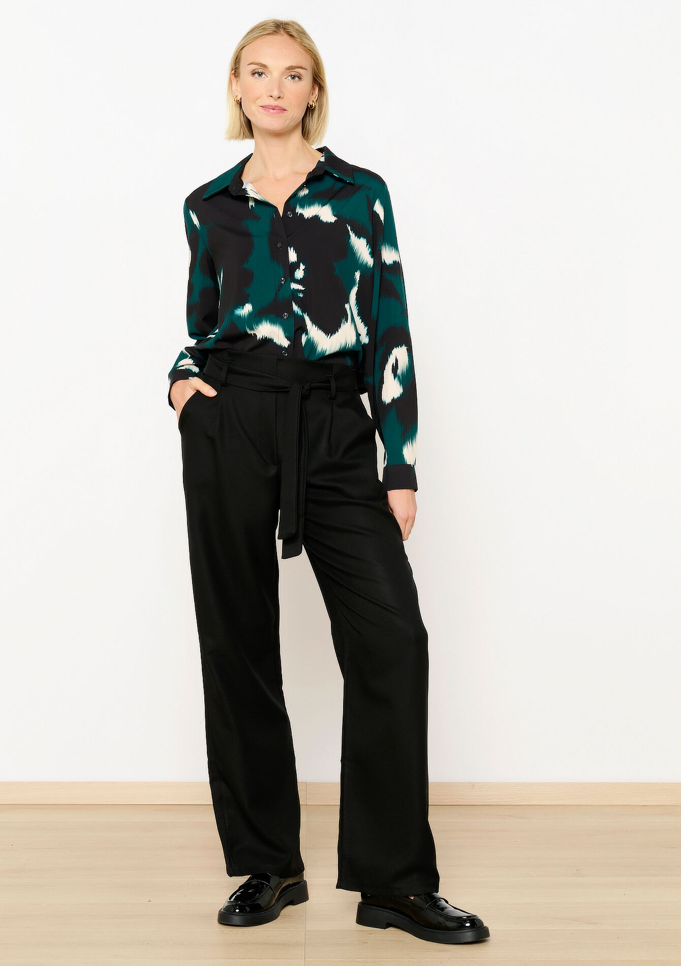 Paperbag broek in keperstof, Paperbag broek in keperstof - BLACK - 06600933_1119