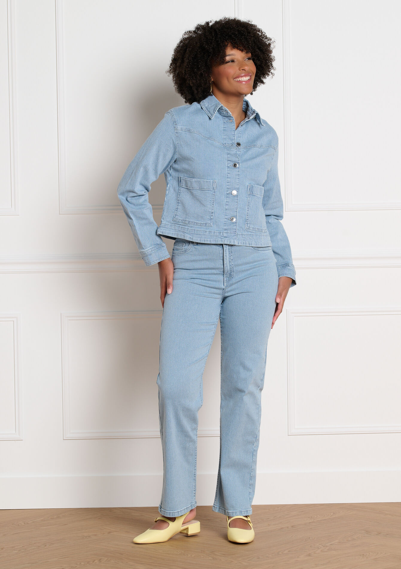 Gestreepte denim jas - BLUE DENIM - 09101128_1638