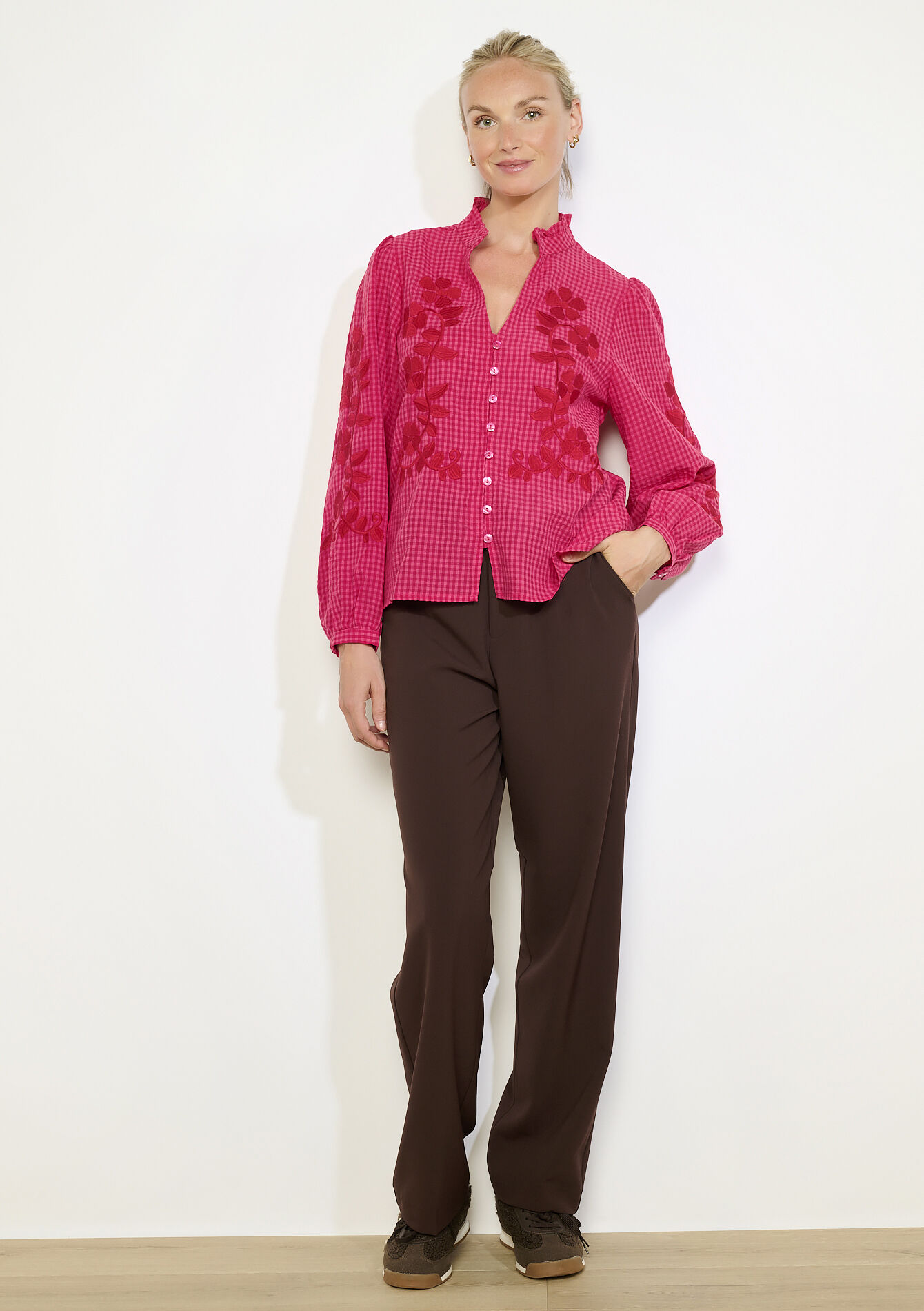 Blouse brodée ample - FUCHSIA - 05702910_5626