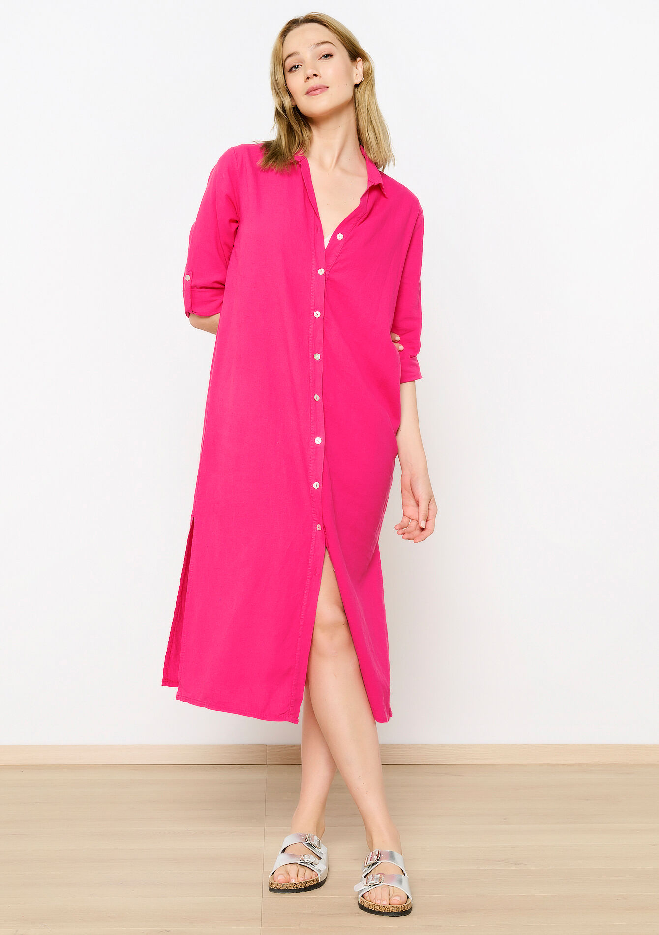 Linen shirt dress, Linen shirt dress - FUCHSIA - 08103687_5626