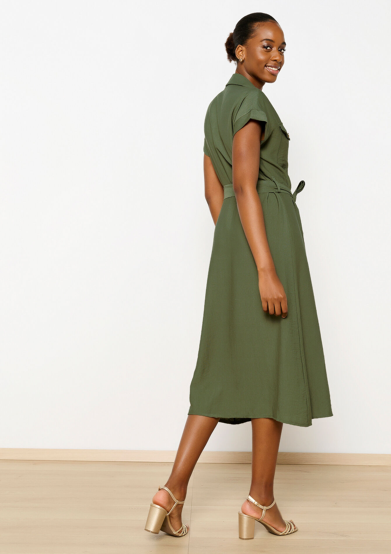 Hemdjurk in safaristijl, Hemdjurk in safaristijl - KHAKI FADED - 08103677_4326