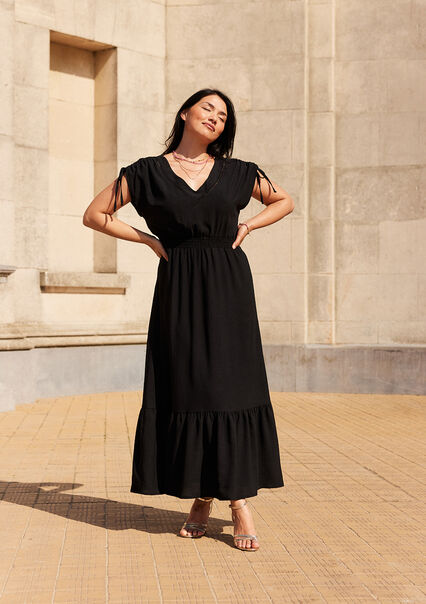 Maxi dress with ruffles - BLACK - 08602099_1119