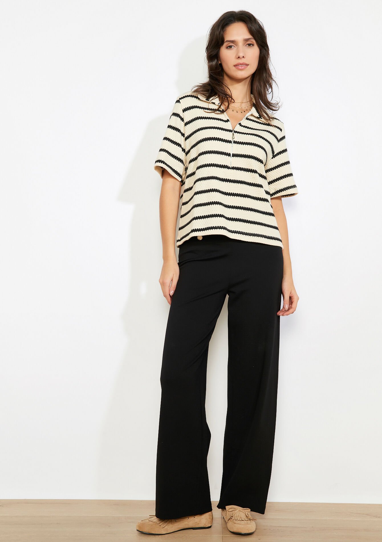 Gestreepte polo met rits - VANILLA WHITE - 02302001_1013