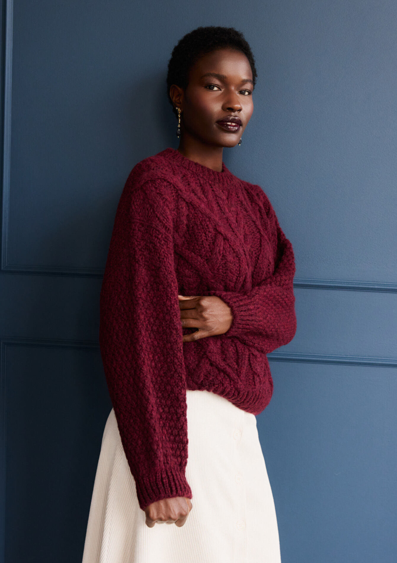 Dikke kabeltrui met col, Dikke kabeltrui met col - AUBERGINE - 04007127_1537